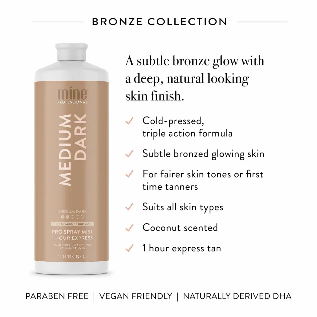 MineTan Medium Dark Professional Spray Tan 1L Subtelnie brązowe lśniące wykończenie