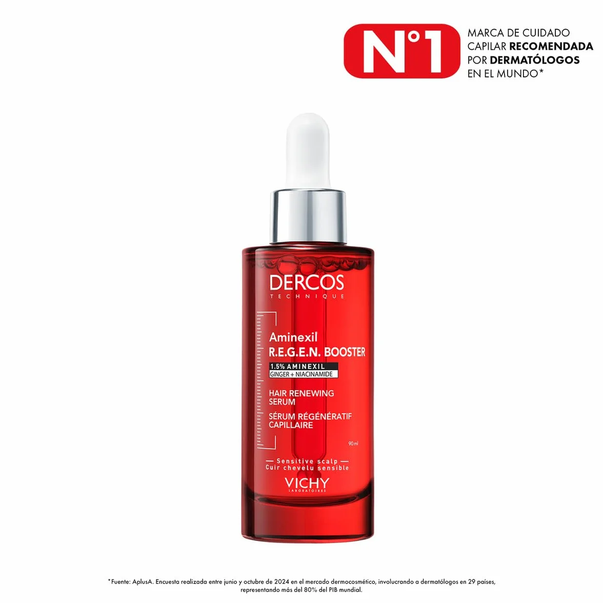 Vichy Dercos Serum R.E.G.E.N wzmacniacz regeneracyjny do włosów 90ml | Aminexil 1,5%, imbir + niacynamid, +14 000 włosów w 12 tygodni, bez parabenów