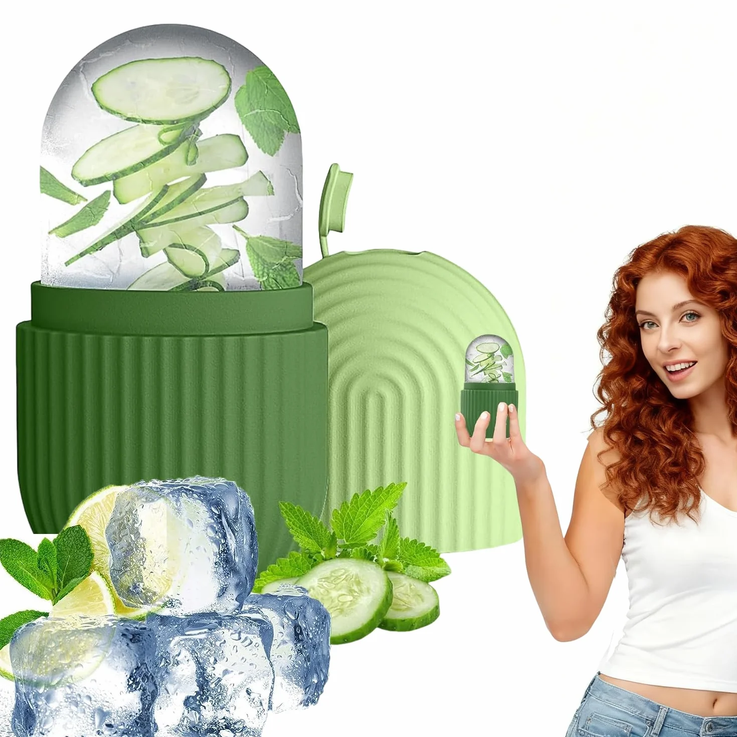Ice Roller, masaż twarzy, pielęgnacja skóry, kompres lodowy, zmniejsza pory, redukuje obrzęki, poprawia elastyczność skóry, zielony