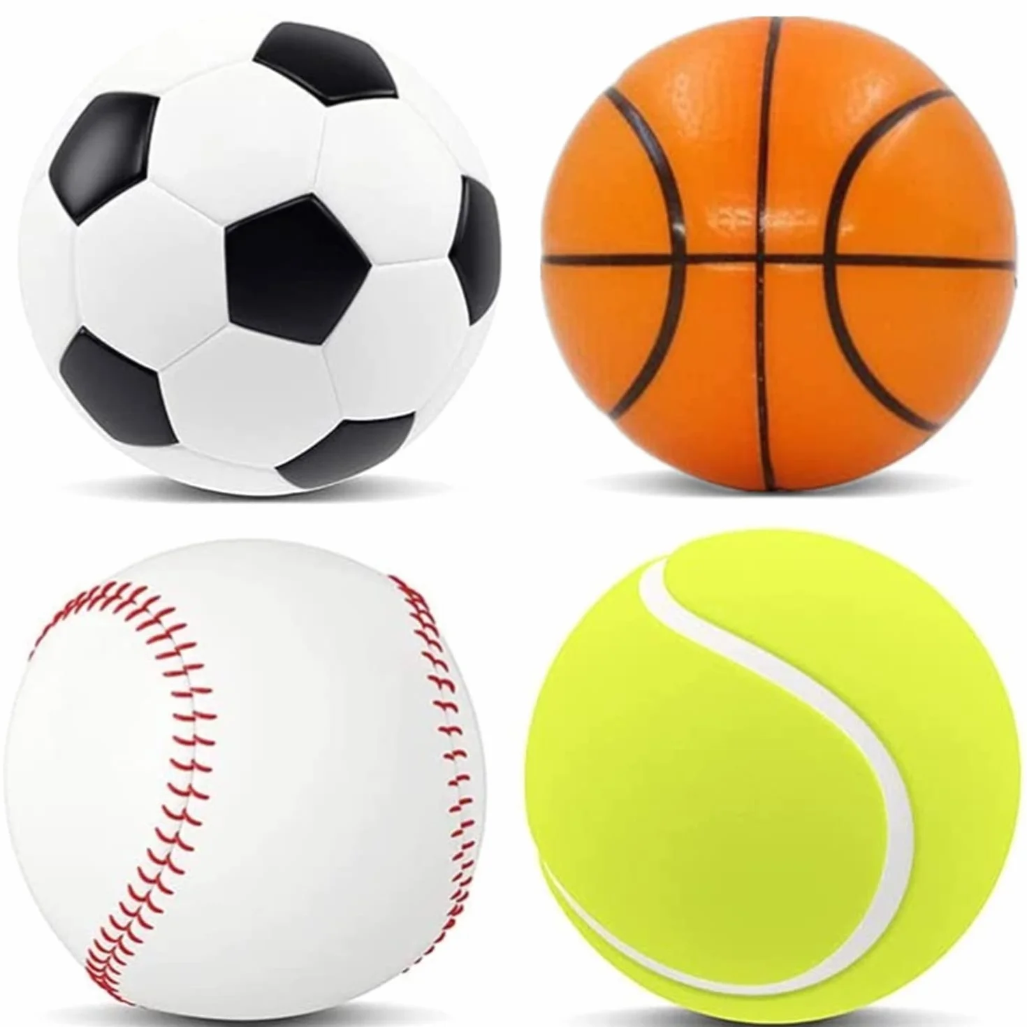 Yeefunjoy Piłka antystresowa do ściskania, 4 sztuki, zabawna twarz, ćwiczenia palców / odprężenie zabawka emocjonalna - piłka nożna, koszykówka, baseball, tenisowa