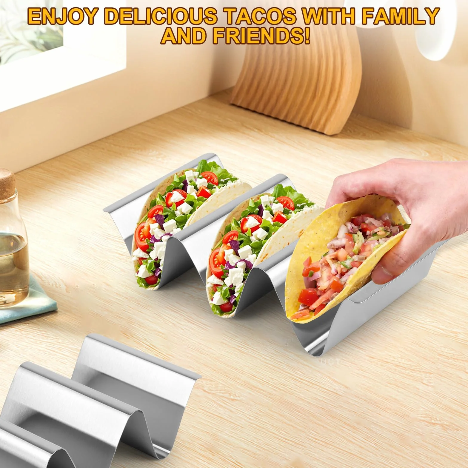 4-częściowy zestaw uchwytów Tacos ze stali nierdzewnej, tacy na Tacos, metalowe uchwyty Tacos, uchwyt Taco ze stali nierdzewnej do Tacos, uchwyty ze stali nierdzewnej do Tacos, Saucisses Grillées