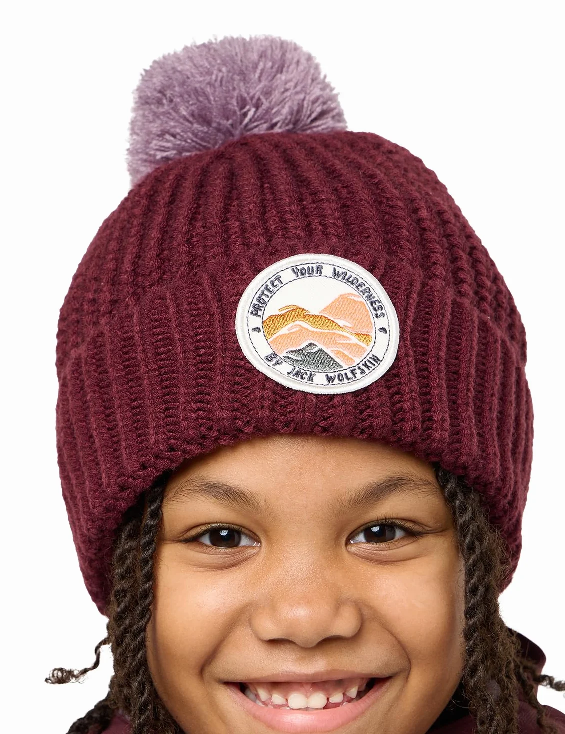 Jack Wolfskin - Pompom Badge Beanie K, beret dla dzieci, unisex, berry, berry,