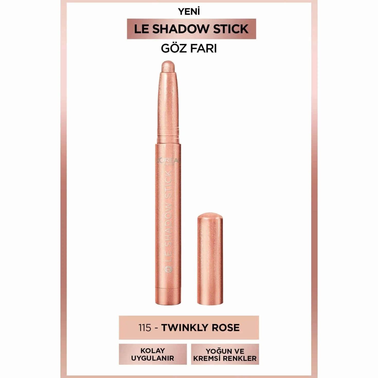 L'Oréal Paris Cienie do powiek w praktycznym formacie pisaka, błyszczące wykończenie, długotrwała tekstura żelowa, Le Shadow Stick by Paradise, nr 115 Twinkly Rose, 1,4 g
