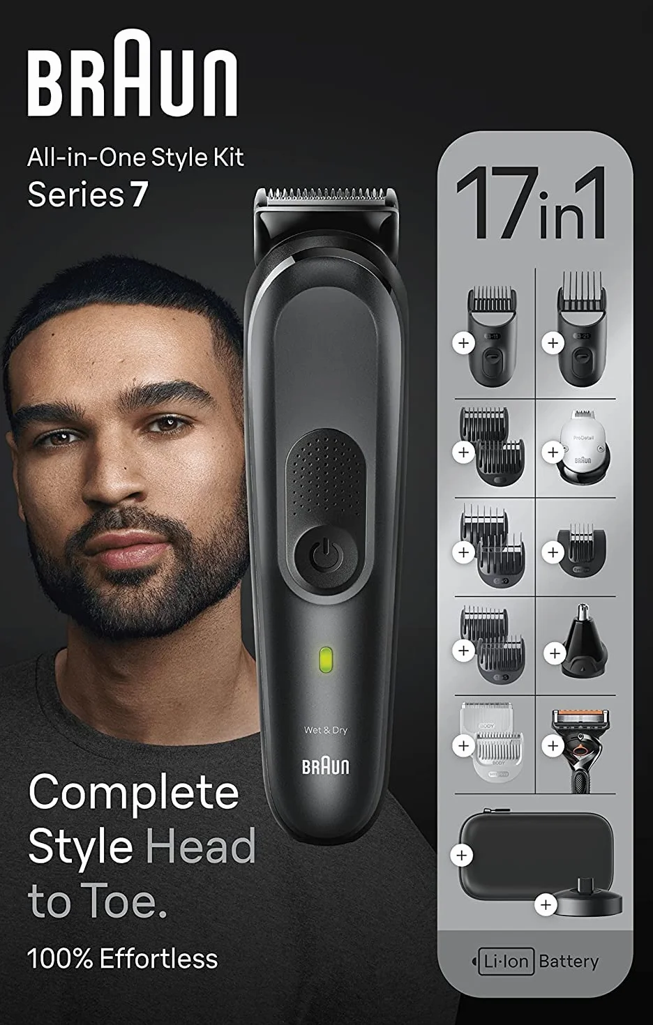 Braun All In One Series 7 4210201447597 Zestaw do Stylizacji, Czarny/Szary, 17 w 1
