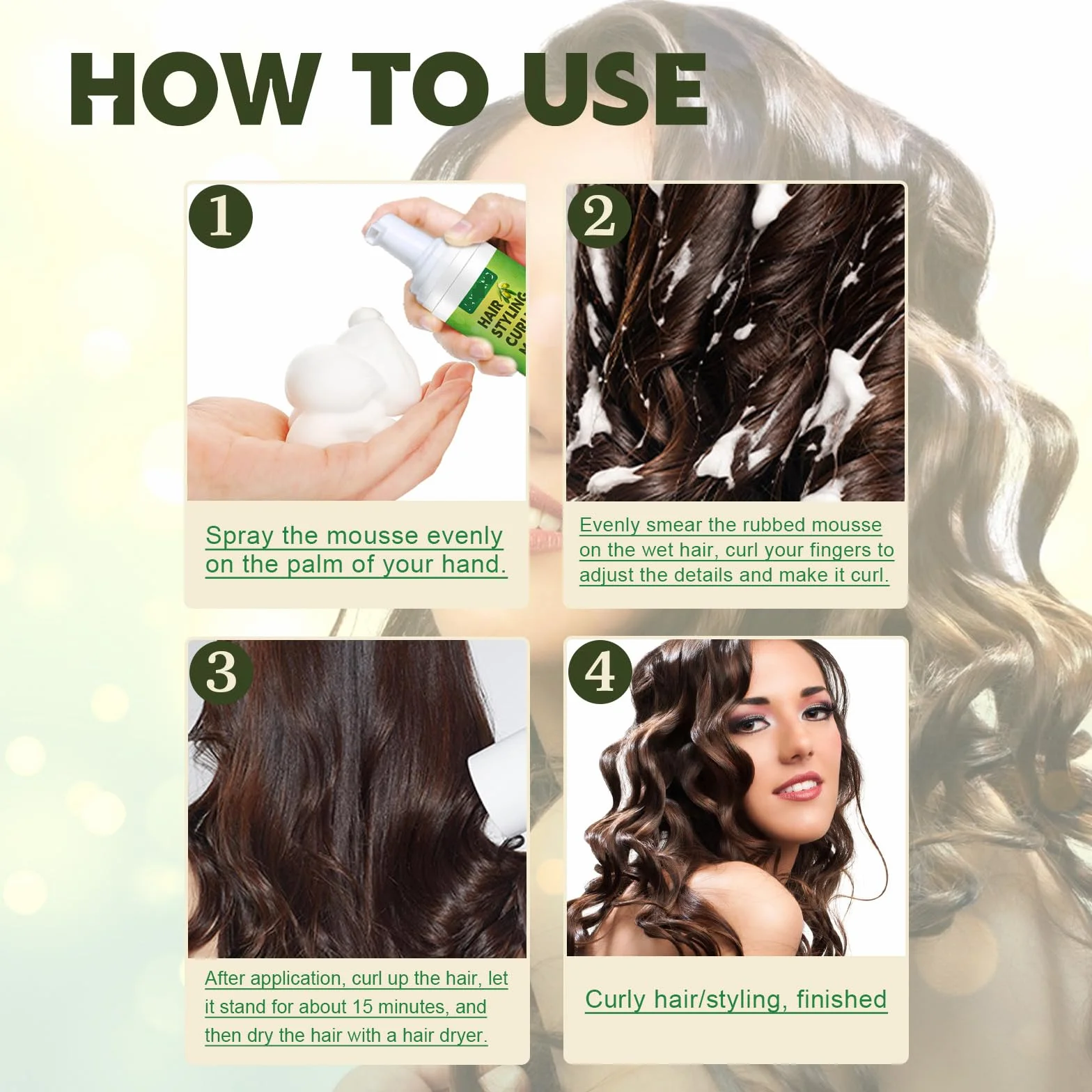 Mousse Hair Styling Curling Mousse, 60 ml, pianka do stylizacji loków, pianka nawilżająca, pianka do stylizacji włosów, 2