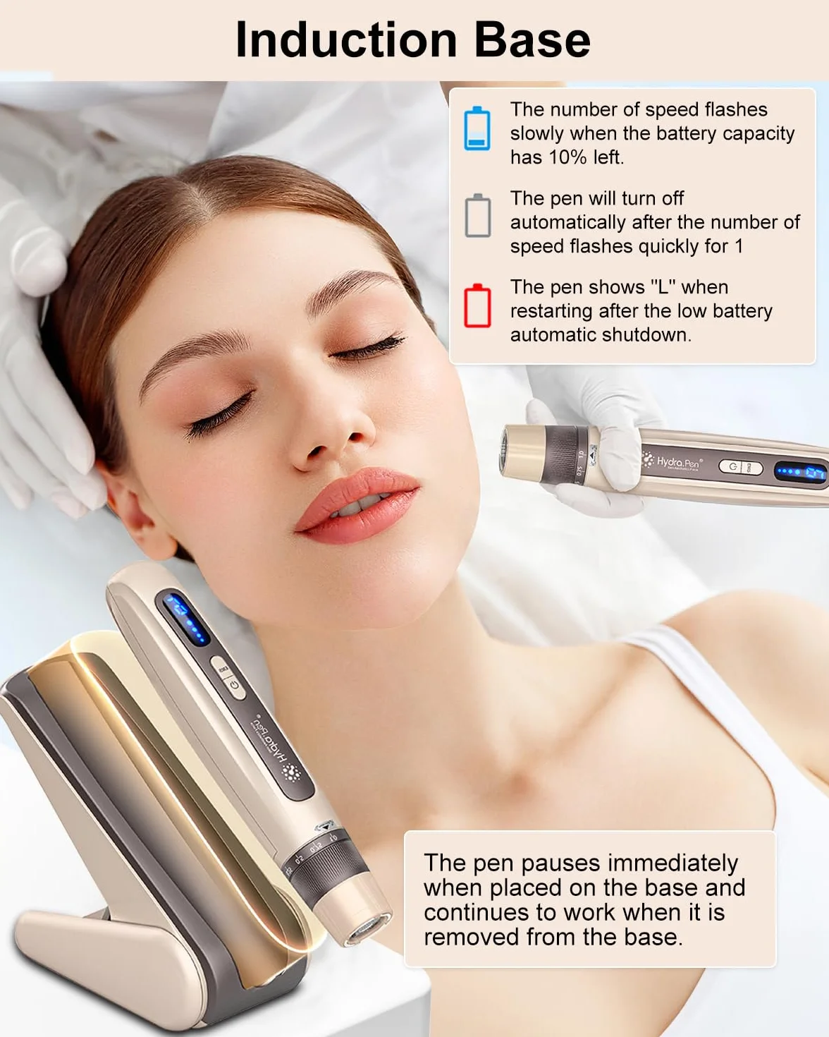 Hydra. Pen H5 Dermapen Microneedling Pen, EMS Microcurrent Automatyczna aplikacja serum Microneedling Narzędzie kosmetyczne 3 w 1 z 5 rodzajami wkładów, prezenty dla kobiet (złoto)