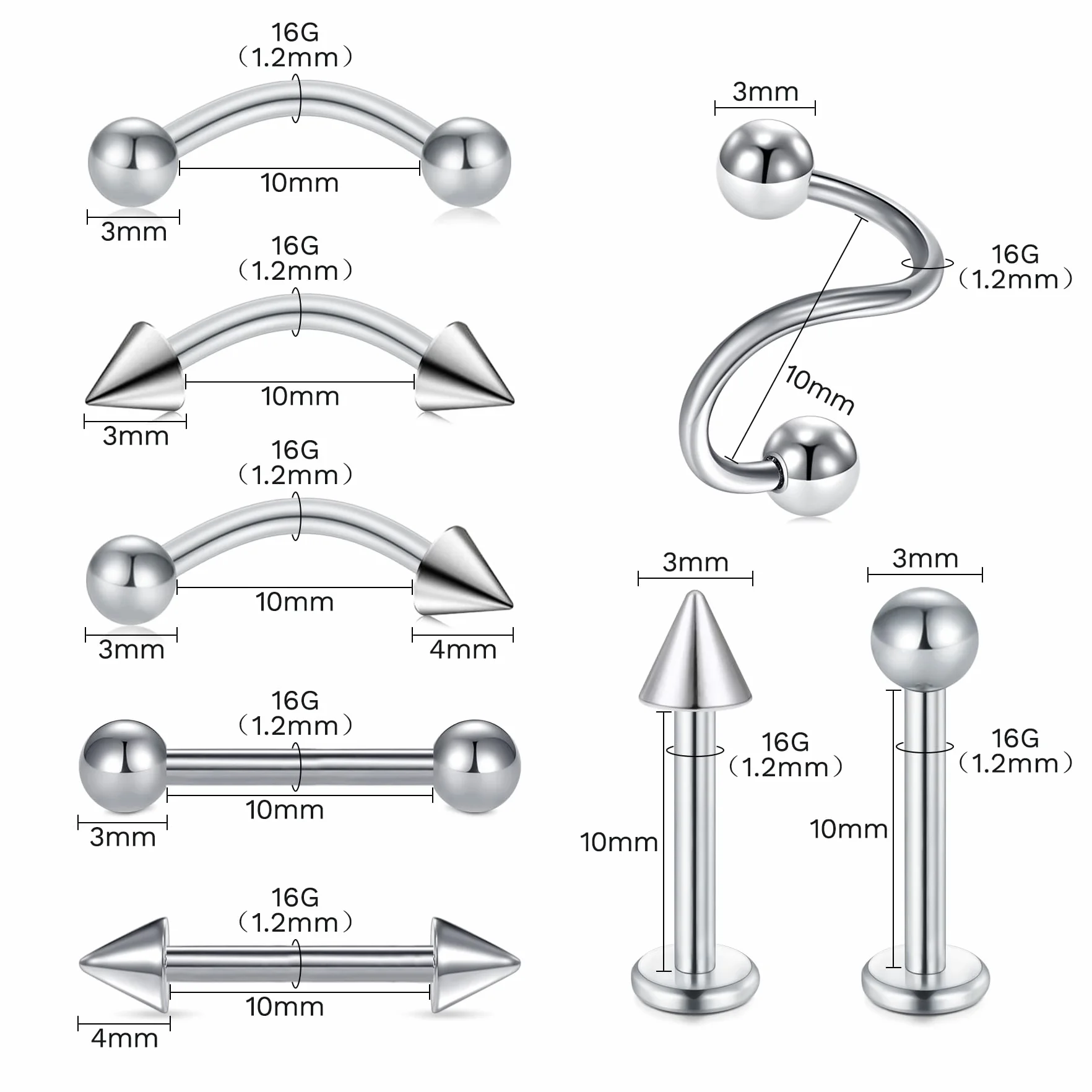 AVYRING 99 sztuk zestaw piercingów 14G 16G 18G 20G 316L stal chirurgiczna narzędzia do piercingu