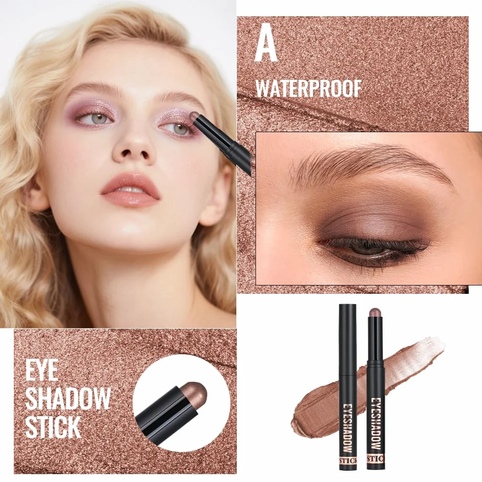 Cienie do powiek w sztyfcie, 6 x 2g Zestaw ołówków do cieni do powiek z brokatem i matowym, Eye Shadow Stick w kremie, łatwy w użyciu, tworzy kredki do oczu i długotrwały makijaż oczu (zestaw A)