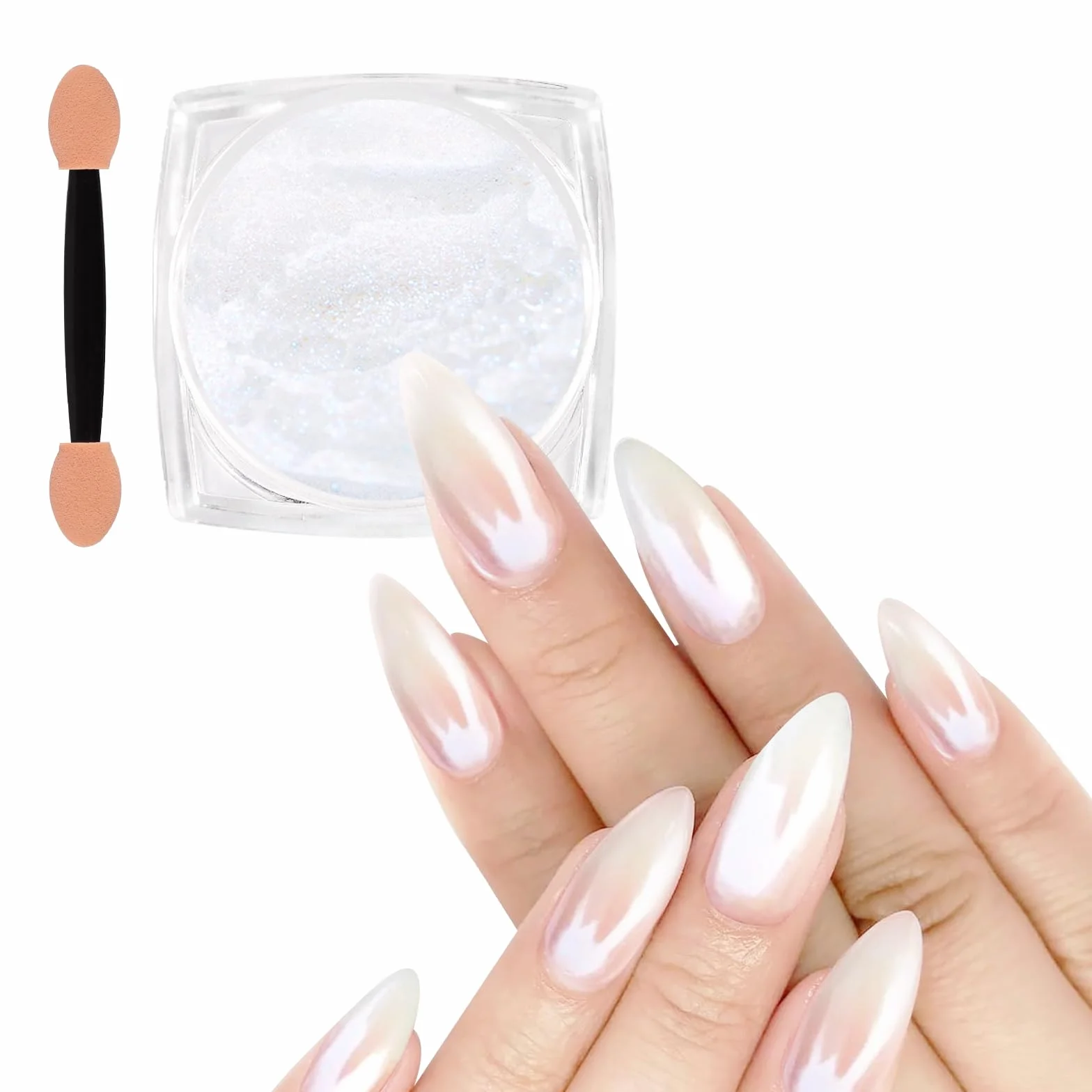 Allstarry White Pearl Chrome Nail Powder, Iridescent Aurora Powder Metallic Mirror Effect Glitter Powder Glitter Powder Pearlescent Ice Transparent Mermaid Pigment Pearl Glitter Dust for Nail Art