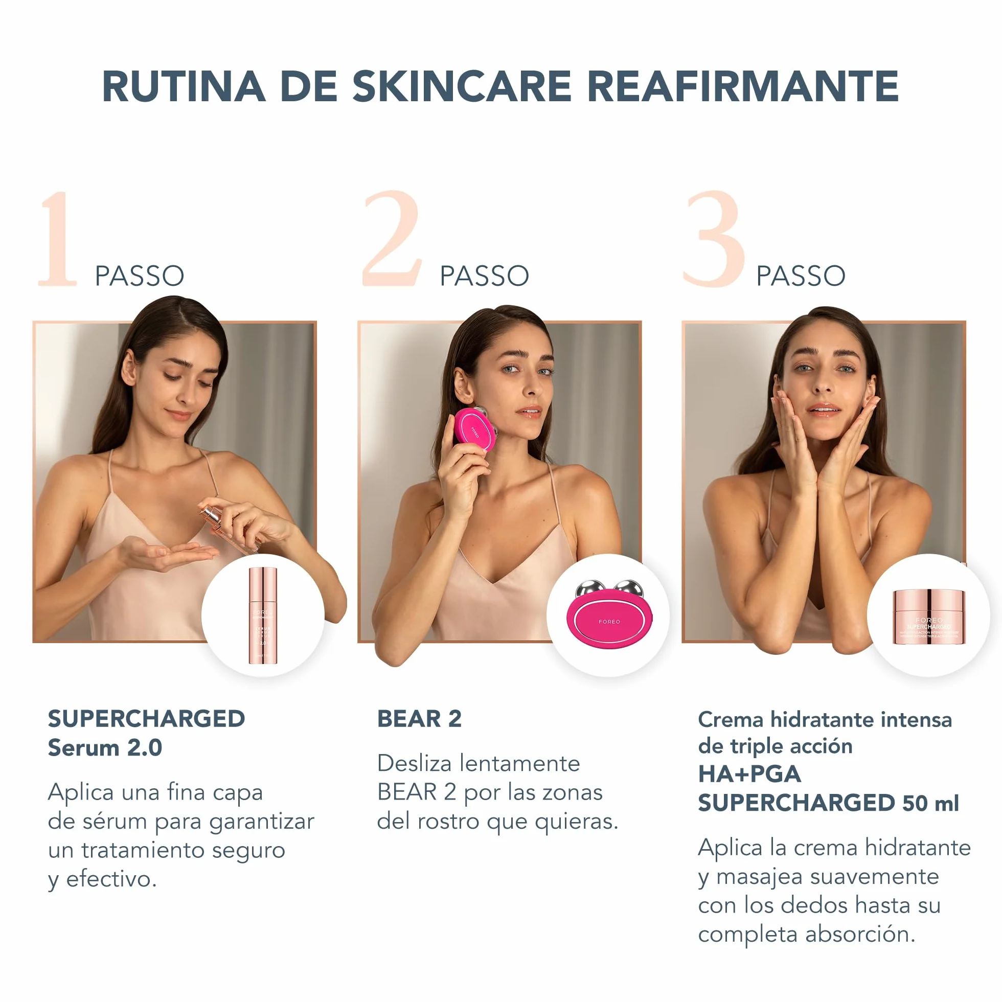 FOREO BEAR 2 Ujędrniający masażer twarzy z SÉRUM SUPERCHARGED 2.0 30 ml i HA+PGA SUPERCHARGED 50 ml - Mikroprądy do twarzy