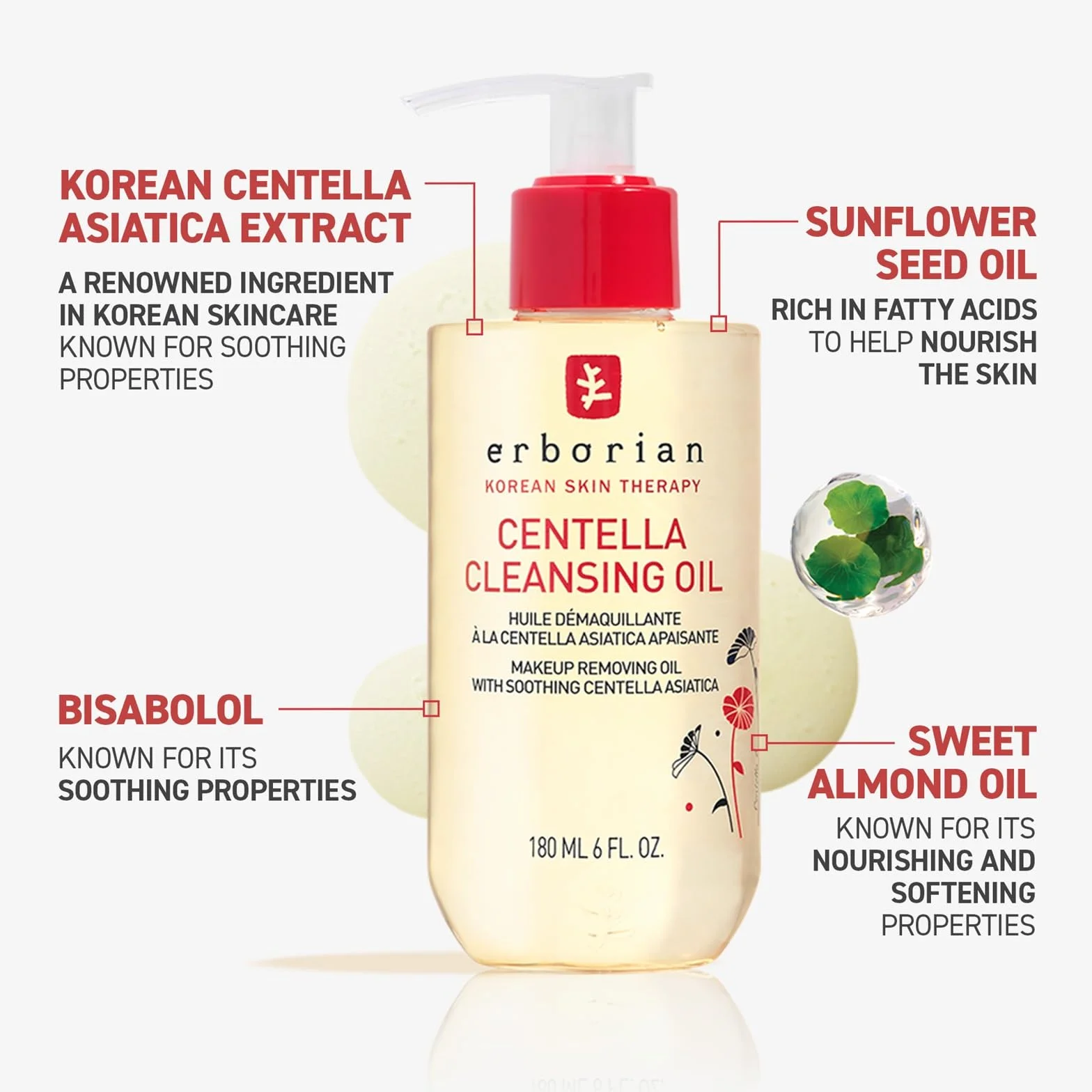 Erborian - Centella cleansing oil - Centella asiatica olejek do demakijażu twarzy 180 ml - Wszystkie rodzaje skóry - Koreańska pielęgnacja kosmetyczna