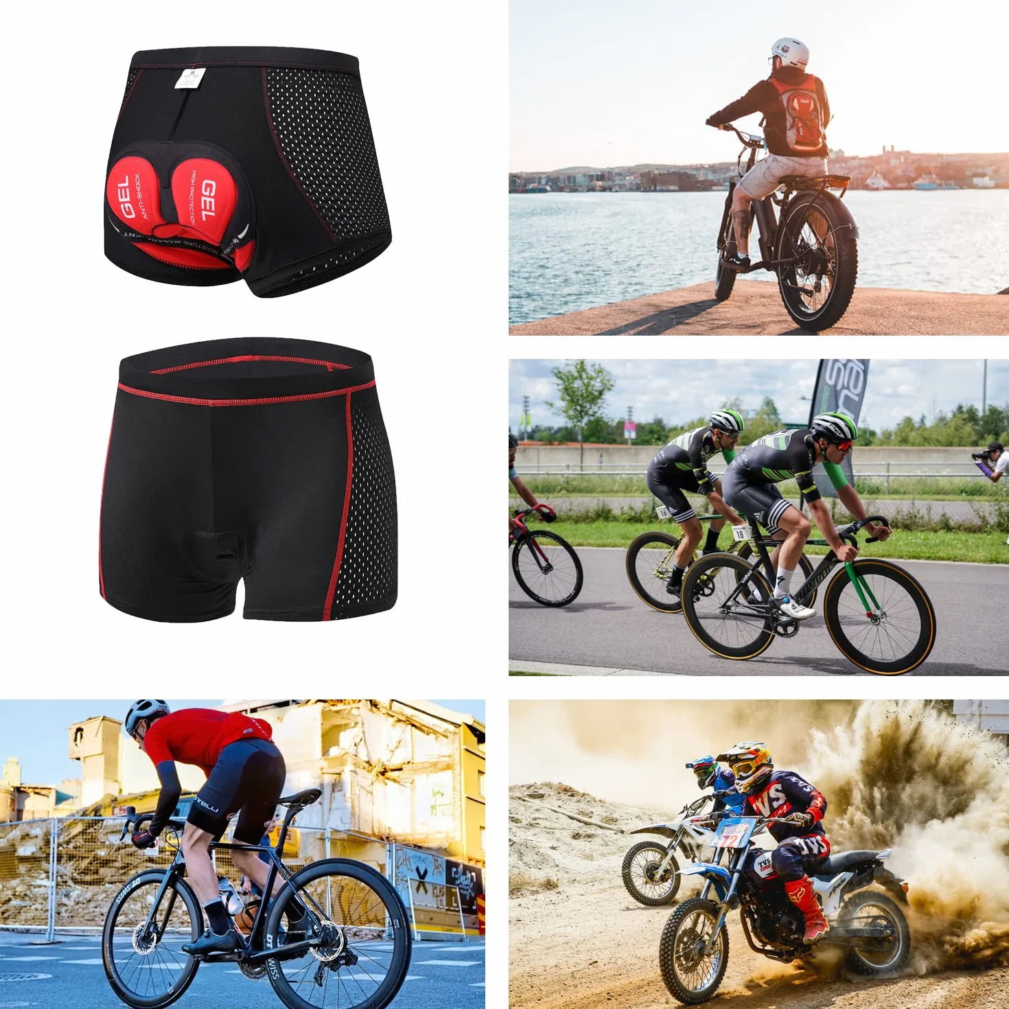 Męskie spodenki rowerowe, spodenki rowerowe z żelową wkładką 4D, bielizna do jazdy na rowerze, oddychająca, szybkoschnąca, elastyczna