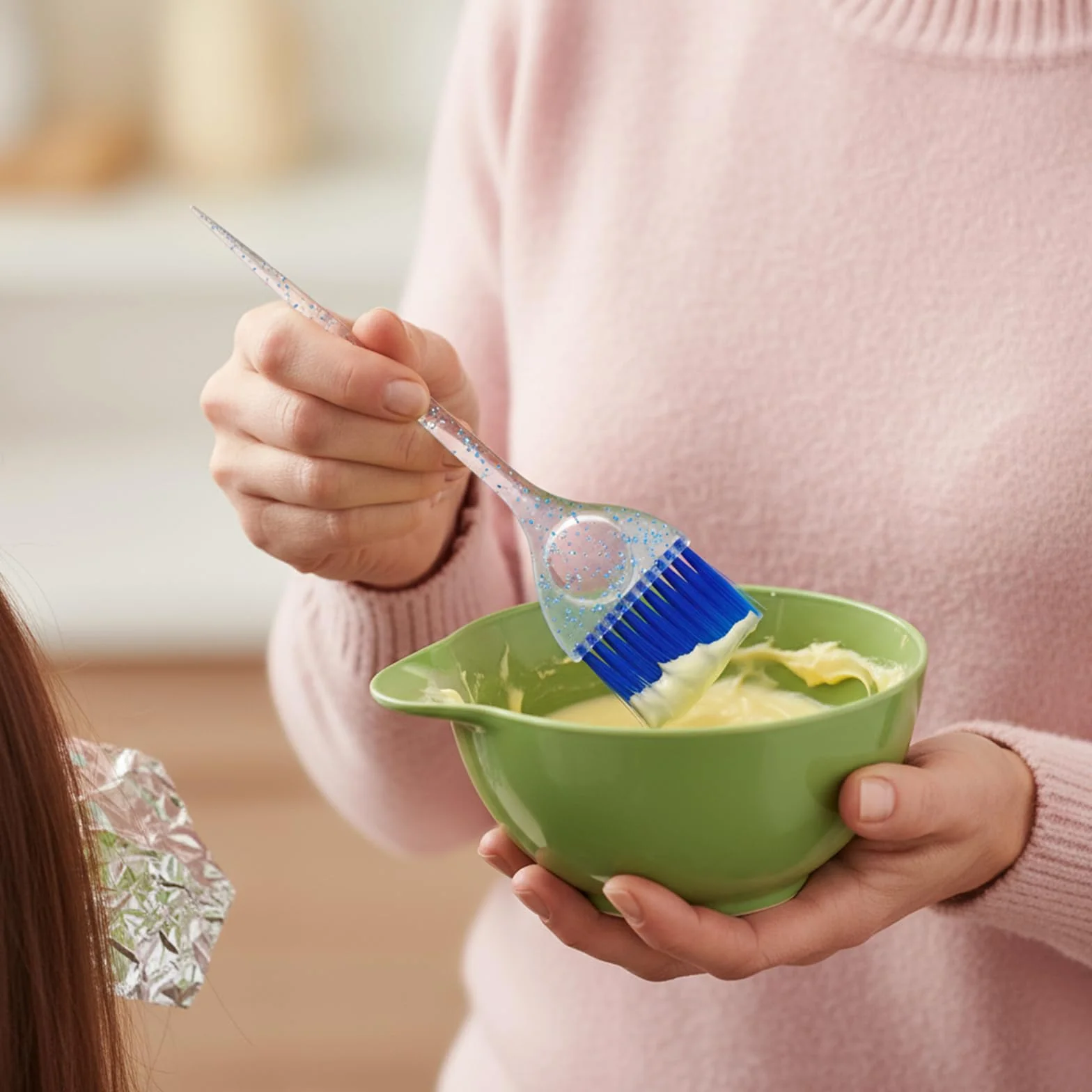 Xindojuz 2 szt. niebieskich pędzli do stylizacji włosów, pędzel do farbowania włosów z brokatowymi uchwytami, miękkie włosie pędzel do farbowania włosów, zestaw narzędzi do przyciemniania włosów, do