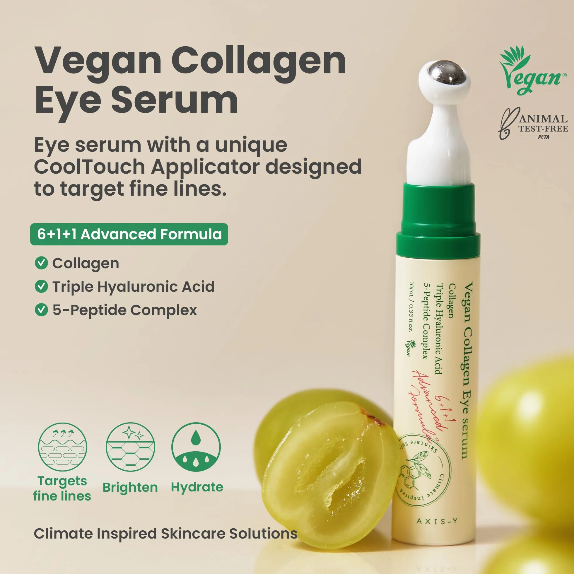 AXIS-Y Wegańskie serum kolagenowe do oczu K Beauty Serum Kolagenowe z potrójnym kwasem hialuronowym i peptydami poprawia elastyczność skóry 0,33 ml.