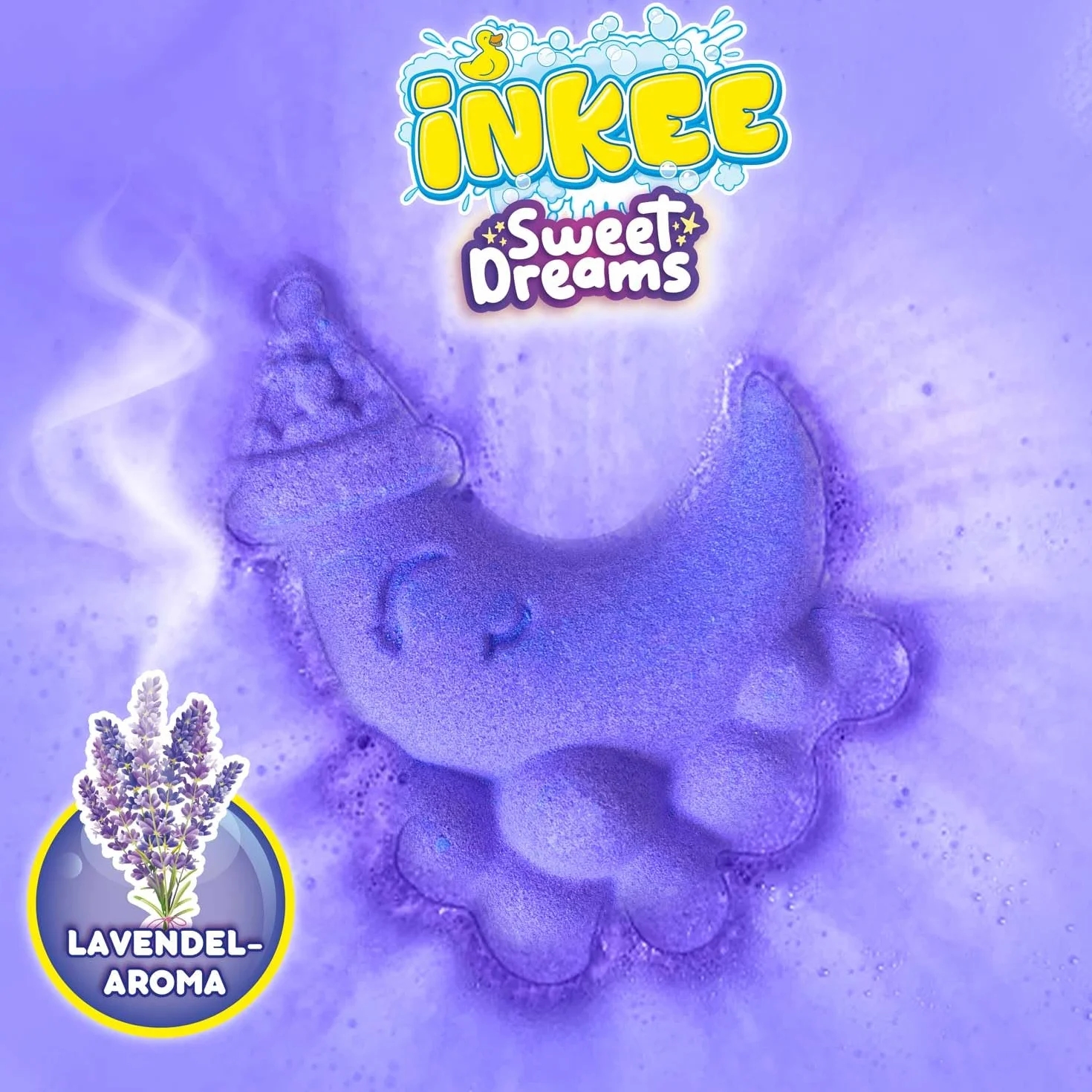 INKEE Foamy Moon Sweet Dream – spieniona kula do kąpieli w kształcie księżyca 60 g, kula kąpielowa dla dzieci z niespodzianką, z zapachem lawendy i olejkiem rumiankowym, fioletowa i niebieska