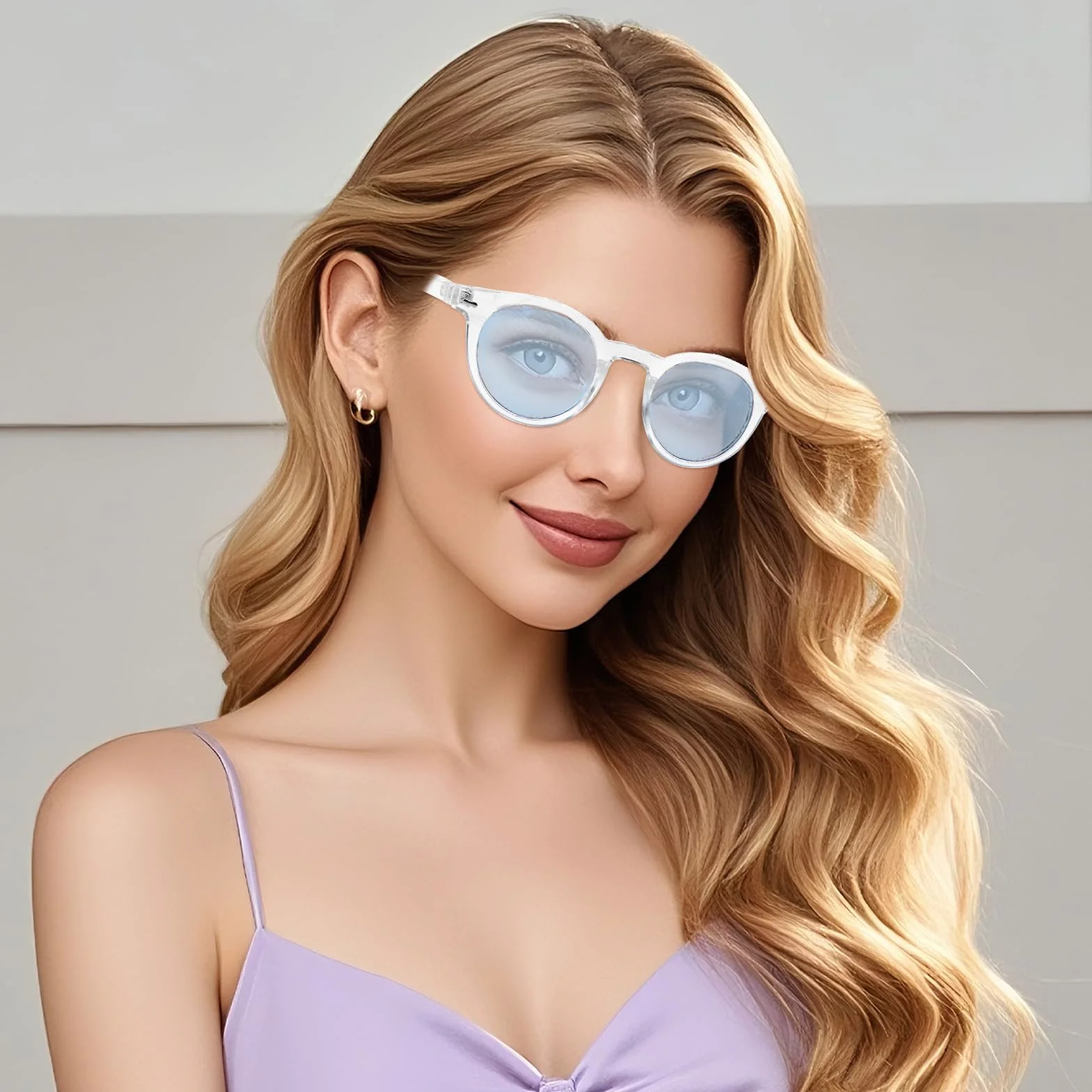 APOMOONS Damskie okulary przeciwsłoneczne, okrągłe i czarne etui na okulary, Sunglasses Woman okulary przeciwsłoneczne, niebieskie soczewki, okulary przeciwsłoneczne vintage, UV400, dla kobiet o małej