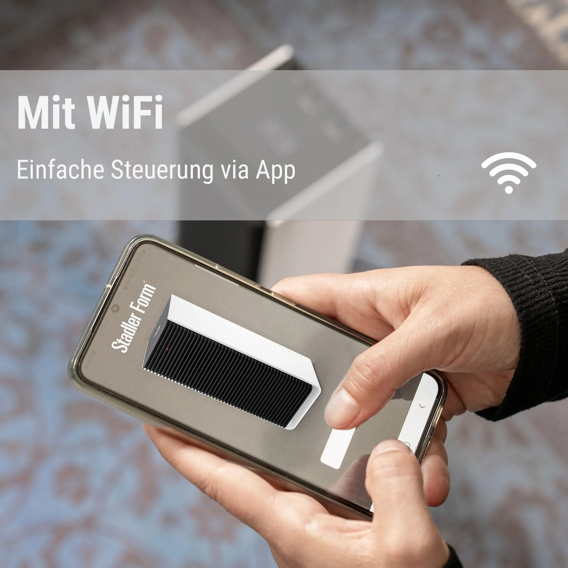 Stadler Form Sam termowentylator z WiFi, ceramiczny element grzejny PTC, tryb automatyczny, termostat, zabezpieczenie przed przewróceniem, 4 poziomy mocy, 700-2000 W, mobilny, energooszczędny, cichy,