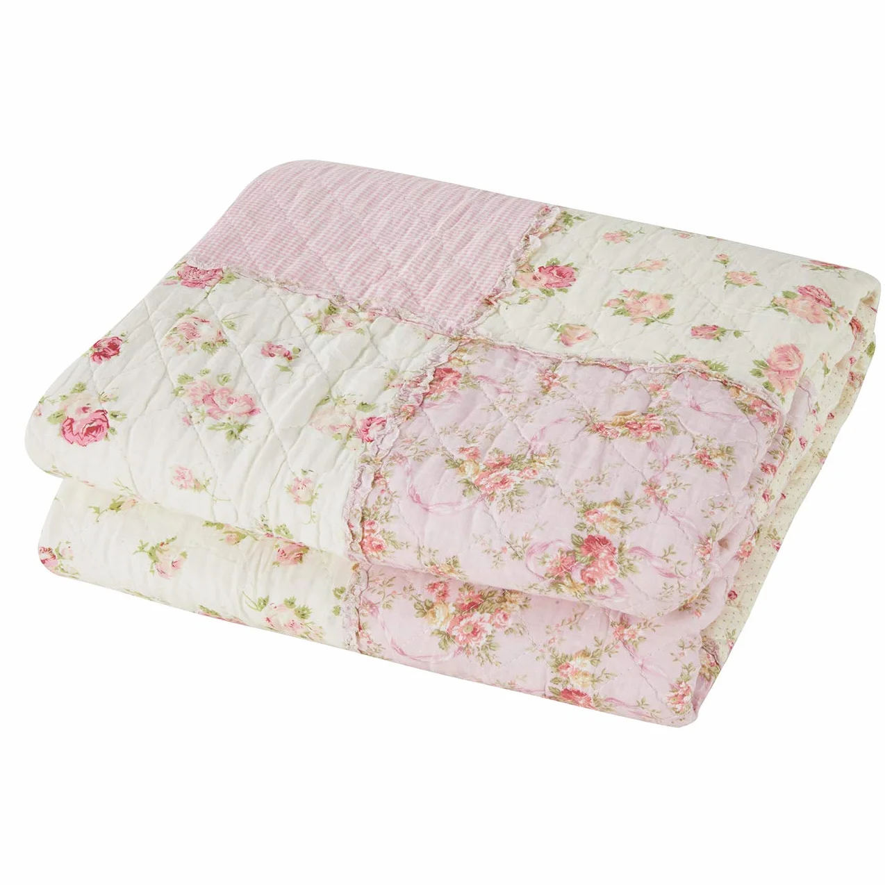 Cozyholy Oryginalna 100% bawełna, patchworkowa, kołdra, podwójna, różowa, kwiatowa, dwustronna, vintage, styl shabby chic, pikowana narzuta na łóżko, na kanapę, sofę