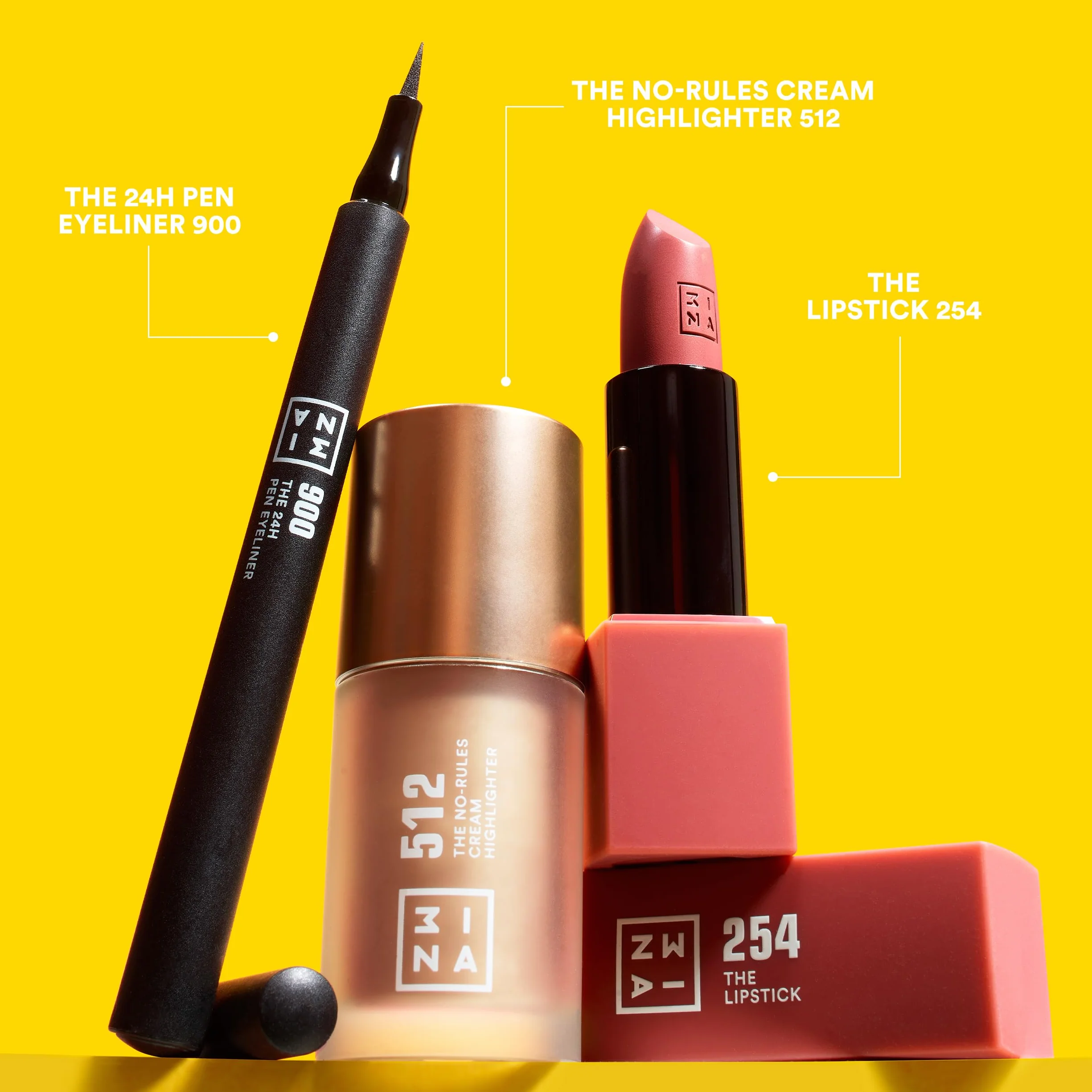 3INA MAKEUP The Shine O'Clock Kit Zestaw do makijażu 24h Pen Eyeliner 900 No-Rules Cream 512 Lipstick 254 Vegan Cruelty Free