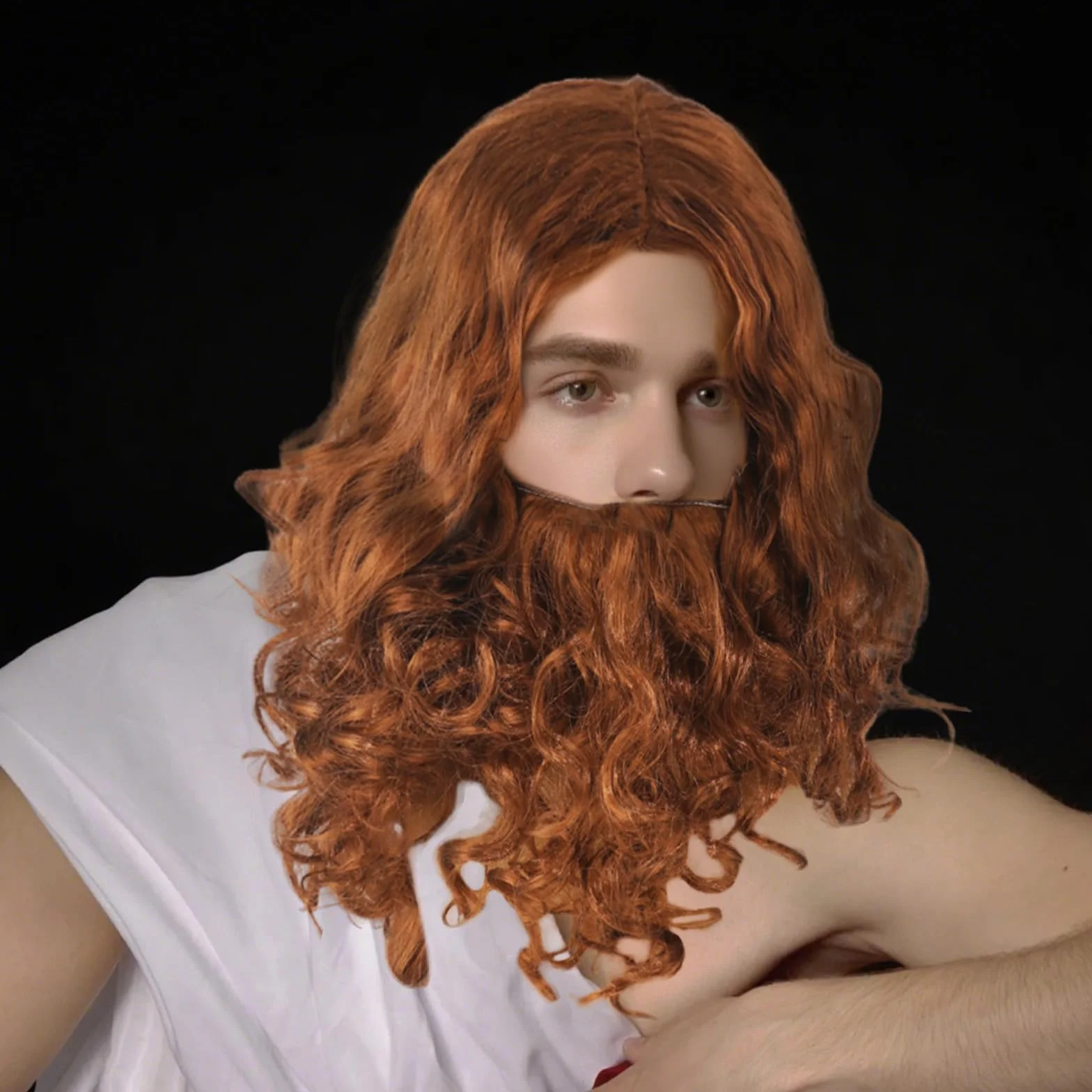GWAWG Długa peruka i broda, dla dorosłych, ciemnobrązowa, kręcona, długa broda, kostium, fantazyjne przebranie, akcesorium na imprezę i wąsy, cosplay, kostium na Halloween, karnawał, kostium