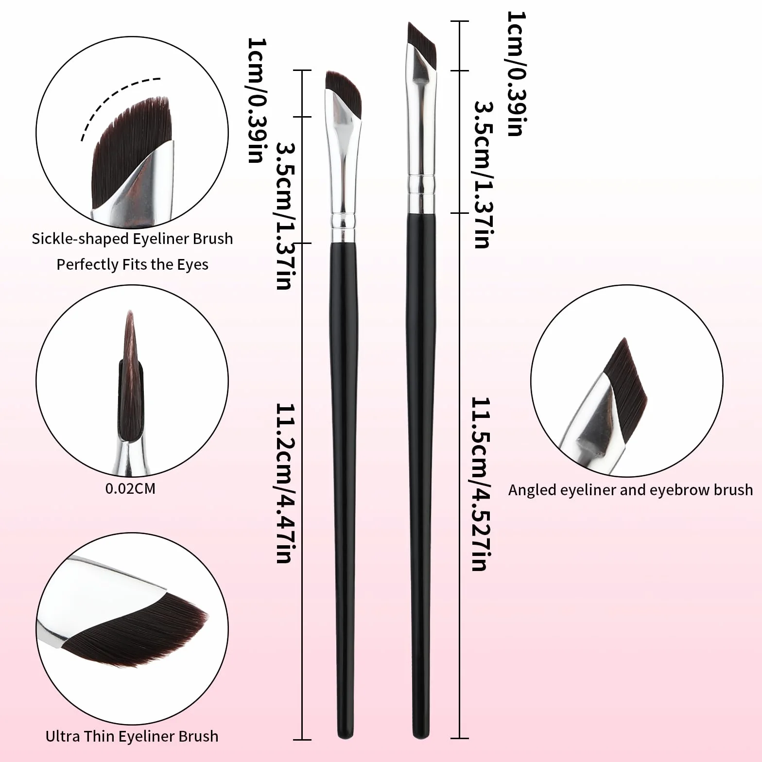 Zestaw pędzli do eyelinera, 3 szt. pędzelków sierpowatych do eyelinera, ultracienkich kątowych pędzli do eyelinera, korektora do brwi, konturówki do oczu, narzędzie kosmetyczne do pudru, żelu, kremu,