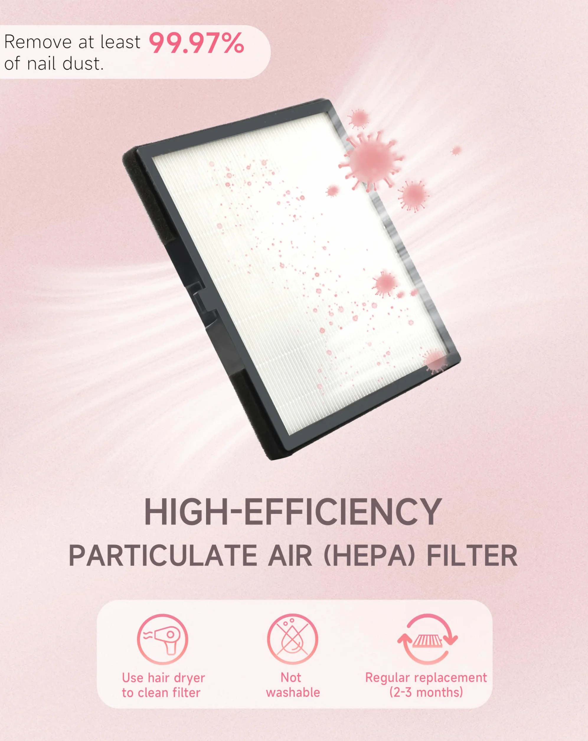 BRANTMAKER Odpylacz do paznokci 60W z szczotką i 2 filtrami, różowy