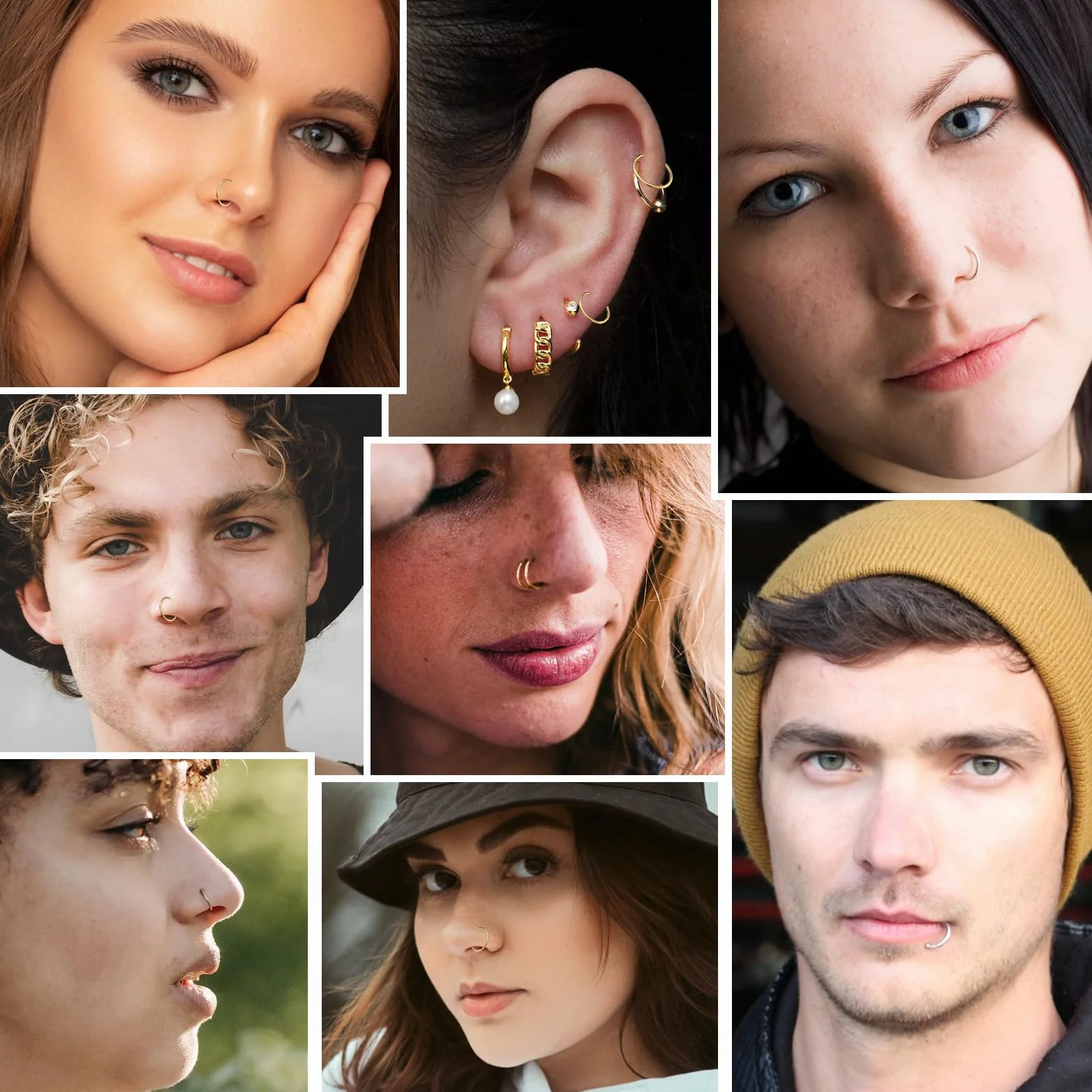 Yolev 5 szt. kolczyków do nosa, obręcz z stali chirurgicznej 316L, tragus, septum, piercing chrząstki, helix, wargi, przegroda nosowa