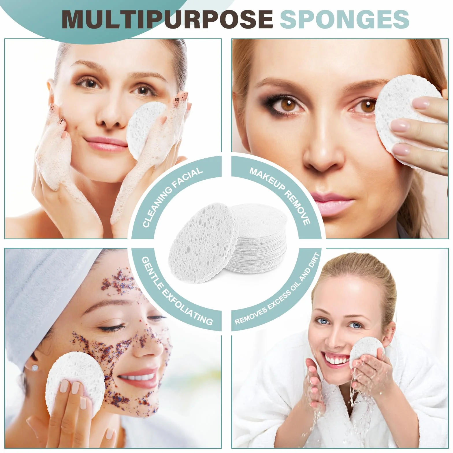 Yolev 50 sztuk Skompresowana gąbka do twarzy Spa naturalne piękno wielokrotnego użytku oczyszczanie twarzy i peeling do codziennej pielęgnacji skóry i demakijażu do twarzy Gąbki