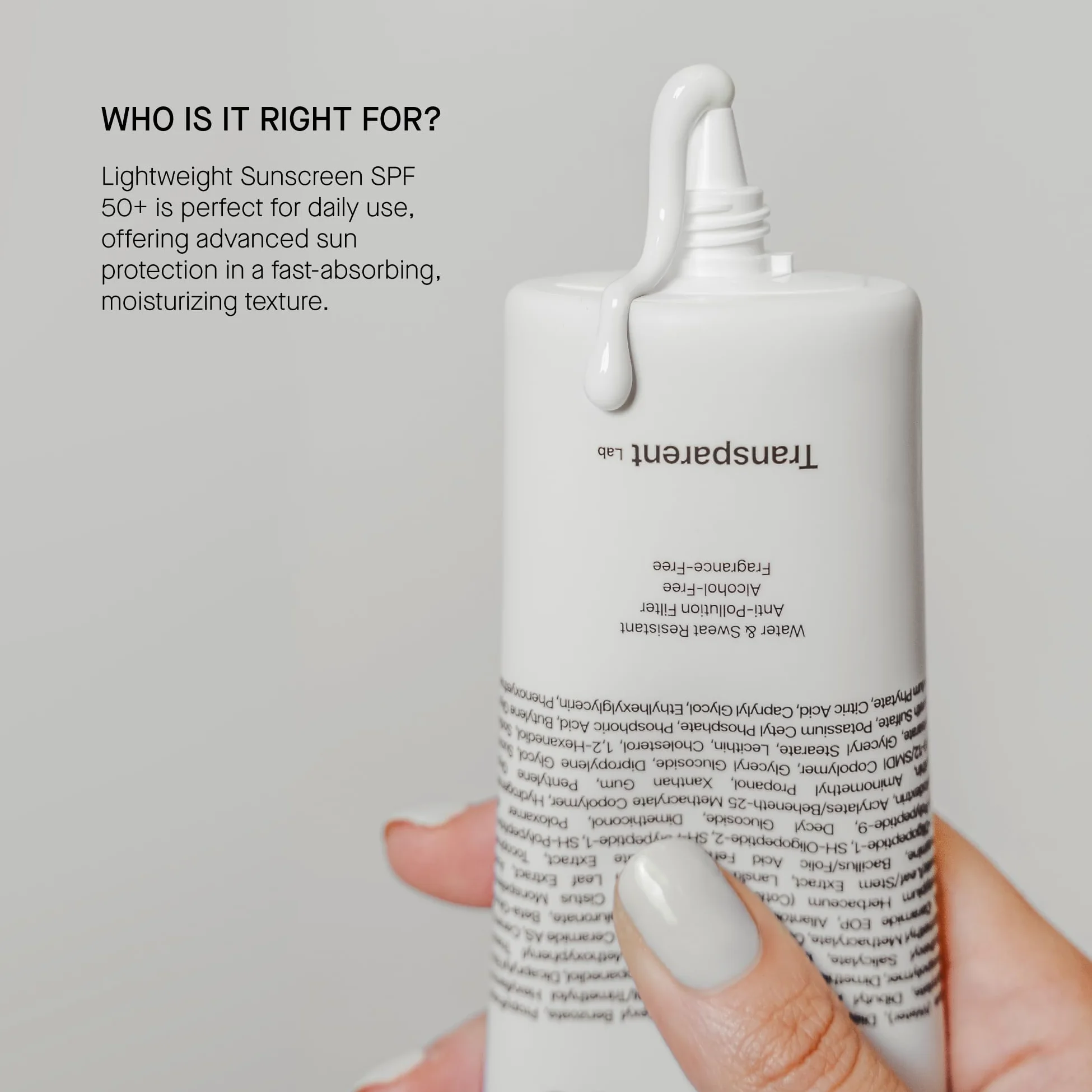 Transparent Lab Lightweight Sunscreen SPF50+ Facial Sunscreen 100ml UVA/UVB/HEVL Protection