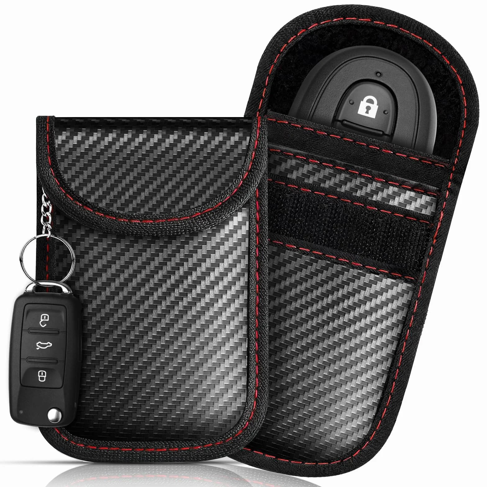 Etui na kluczyki samochodowe, 2 sztuki, 8 x 13 cm, etui na kluczyki samochodowe, RFID, blokowanie sygnału, odpowiednie do bezpiecznej ochrony kart kredytowych i kluczy samochodowych (czarne)