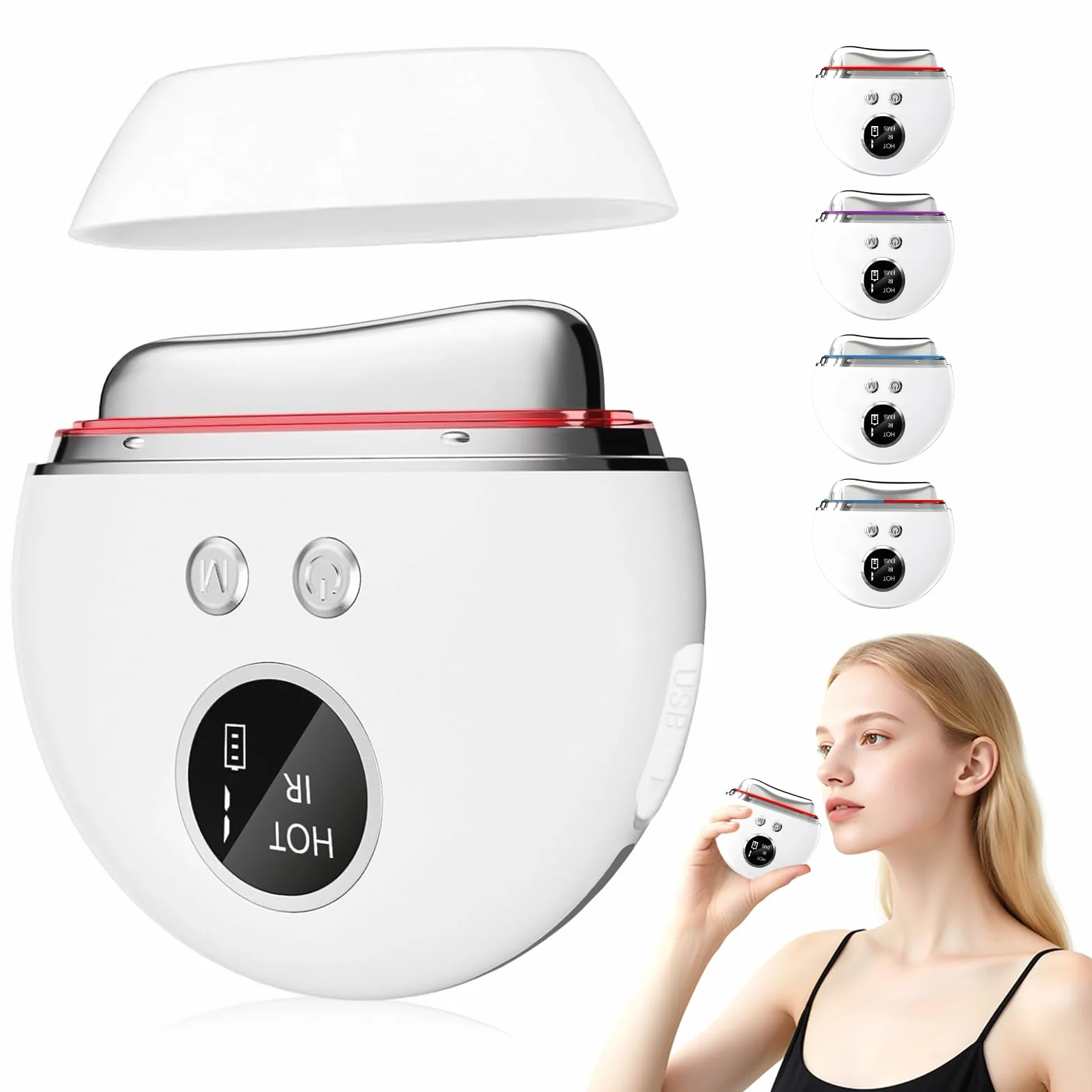 Elektryczny masażer do twarzy Lifting przeciwzmarszczkowy, masaż twarzy i szyi, EMS Gua Sha z 9 regulowanymi poziomami i 4 trybami, z 3 kolorami LED, liftingiem twarzy, redukcją zmarszczek i