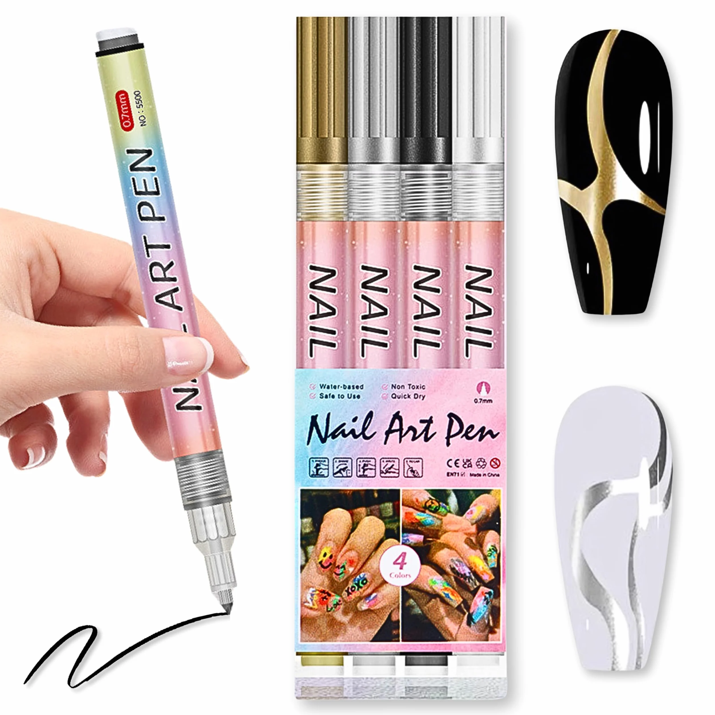 4 kolory Nail Art Pen 3D, zestaw pisaków do malowania paznokci, DIY do malowania paznokci, graffiti, końcówki do paznokci, akcesoria do manicure, do stylizacji paznokci (kolorowe, 4 szt.)