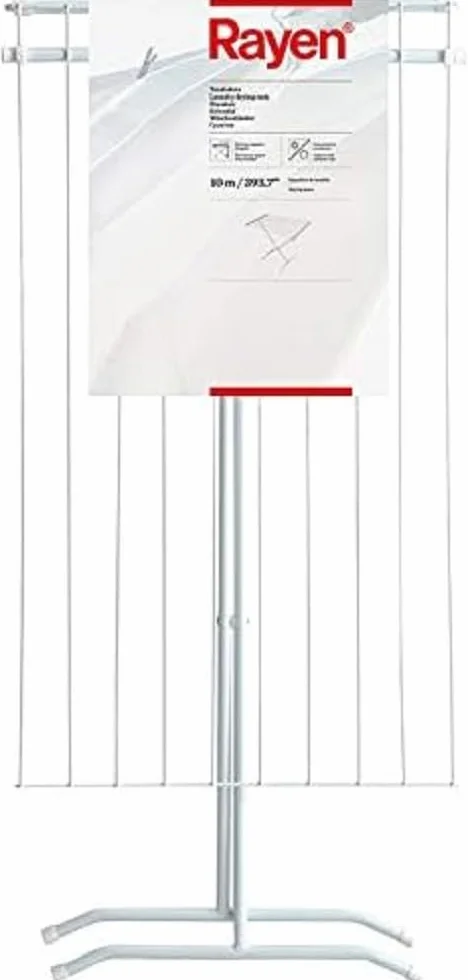 Rayen 0033.11 stal | linka do suszenia prania 10 m | składana suszarka na pranie | do wewnątrz i na zewnątrz | stopowa, matowa biel, 90 x 53,5 x 82 cm