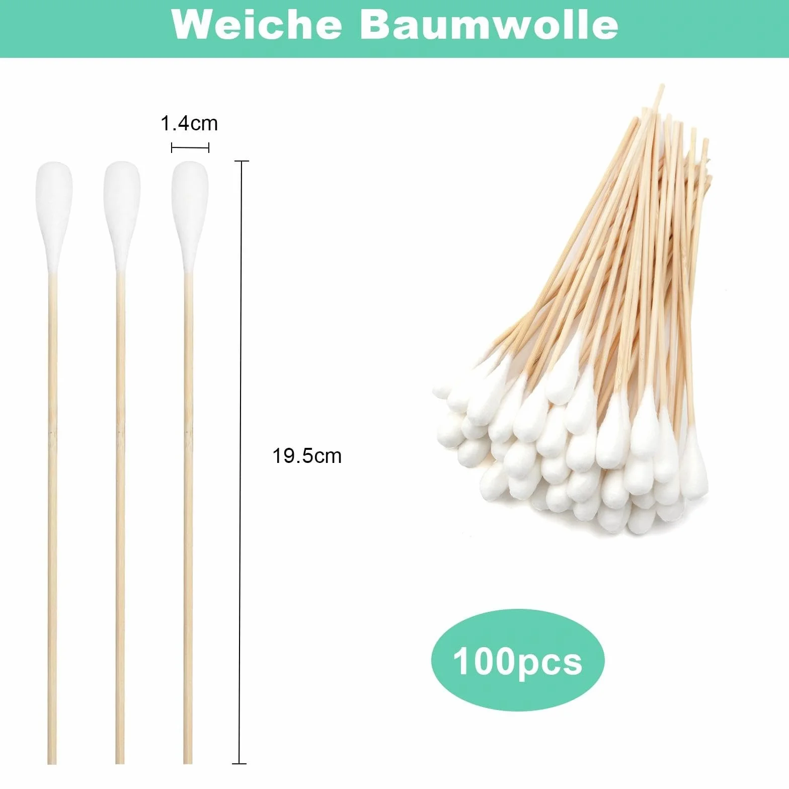 100 sztuk patyczków bawełnianych długich patyczków do czyszczenia, długich patyczków higienicznych, duża głowa, pałeczki bawełniane, drewniane pałeczki z grubą wacikiem do czyszczenia