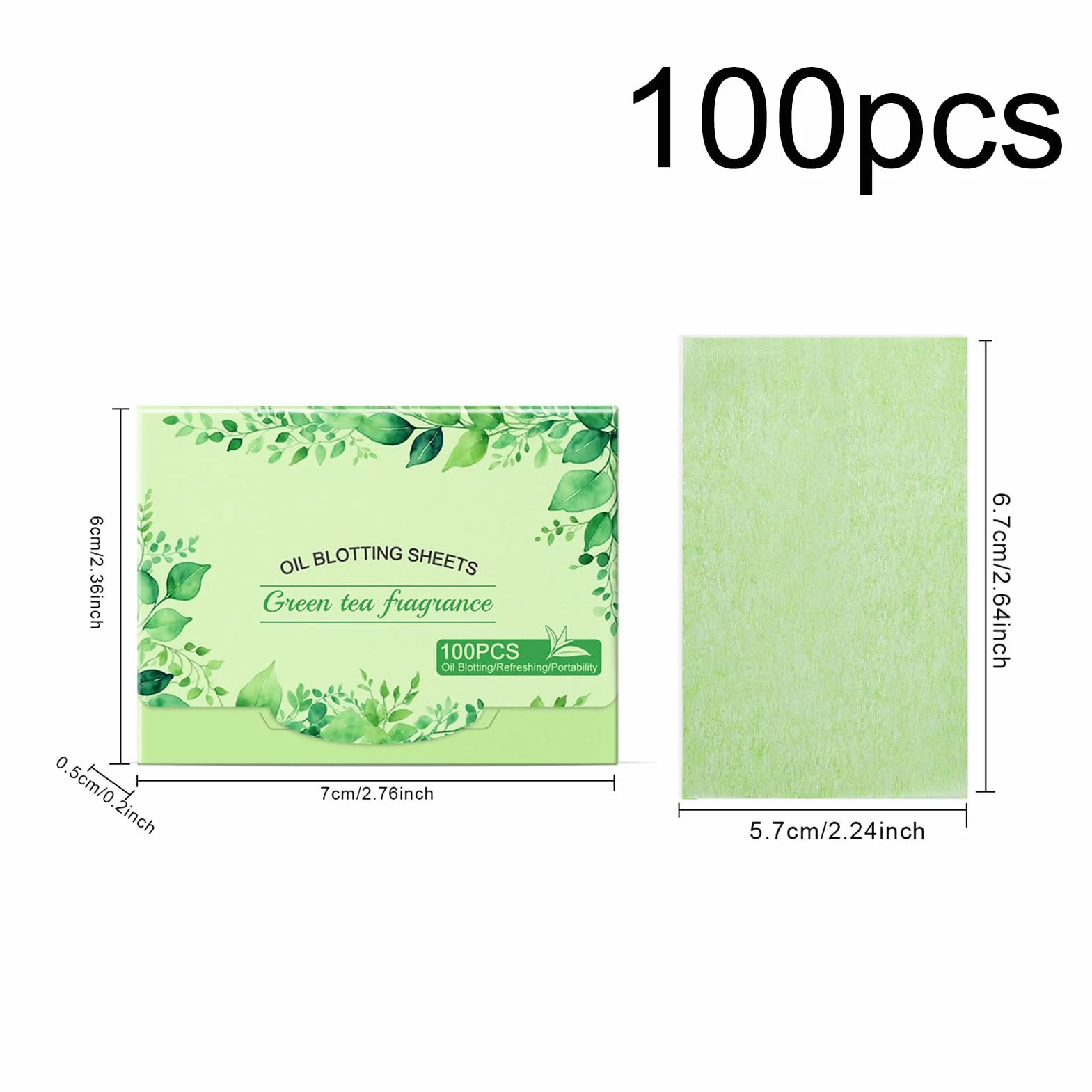 Oil Blotting Sheets, Face Absorbing Paper, Shine Makeup Friendly Pads, Gentle Non-Sticky Texture, 100 Count Wipes, Ideal for Freshening, Oily Skin Control, Green