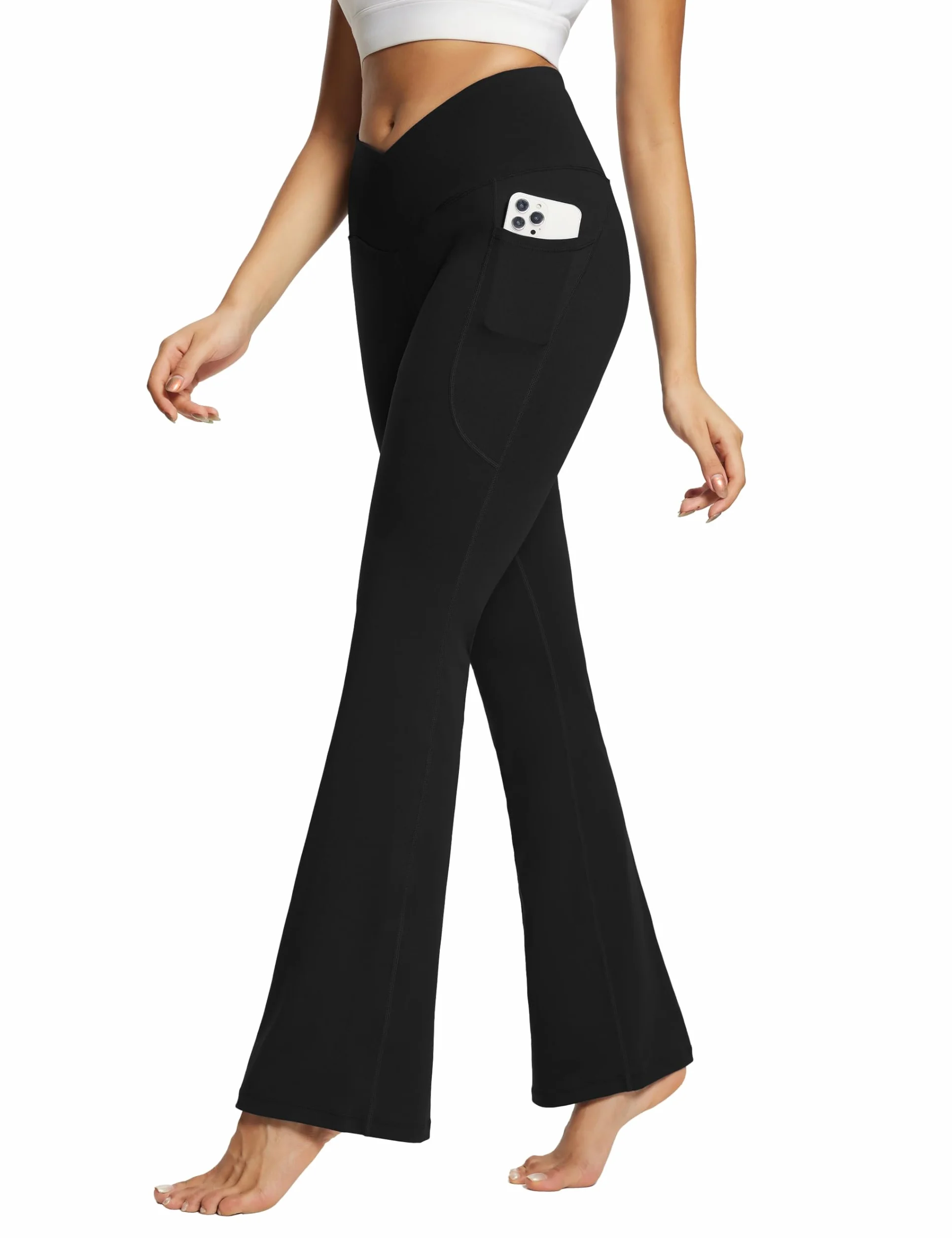 BALEAF Damskie spodnie do jogi z kieszeniami High Waisted Flare legginsy do noszenia na co dzień, do treningu, szerokie nogawki