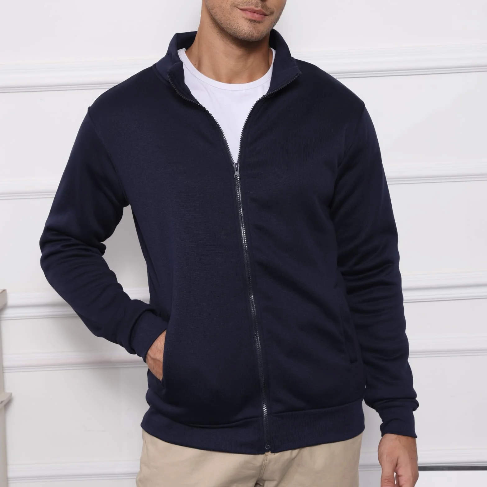 Męska bluza bez kaptura zapinana na zamek bluzy sportowa kurtka zapinana na zamek lekka zimowa bluza kardigan M-3XL