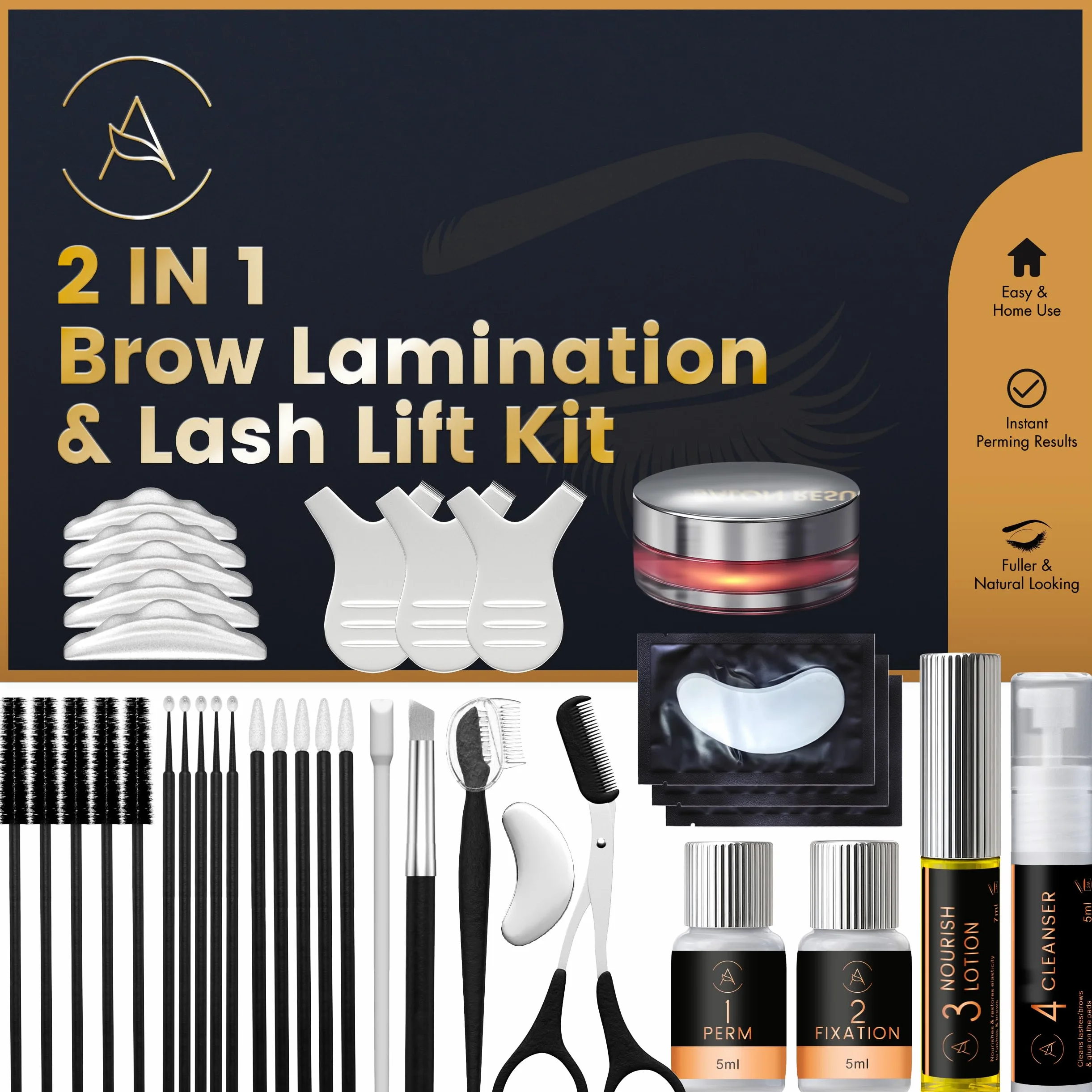Profesjonalny zestaw do podnoszenia rzęs, zestaw do laminowania brwi 2 w 1, trwały 6-8 tygodni, 15 zastosowań, DIY lifting rzęs i brwi, podnoszenie i laminowanie brow - ABLK2