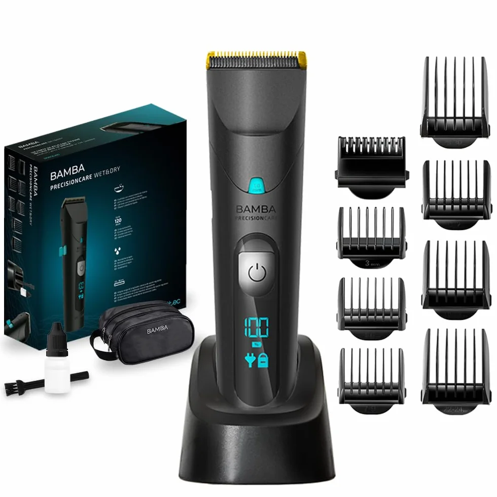 Cecotec Maszynka do strzyżenia włosów Bamba PrecisionCare Wet&Dry. ostrza Stal nierdzewna z powłoką tytanową, Bateria litowa, Autonomia do 120 min, Długość 0,5-30 mm, 8 grzebieni