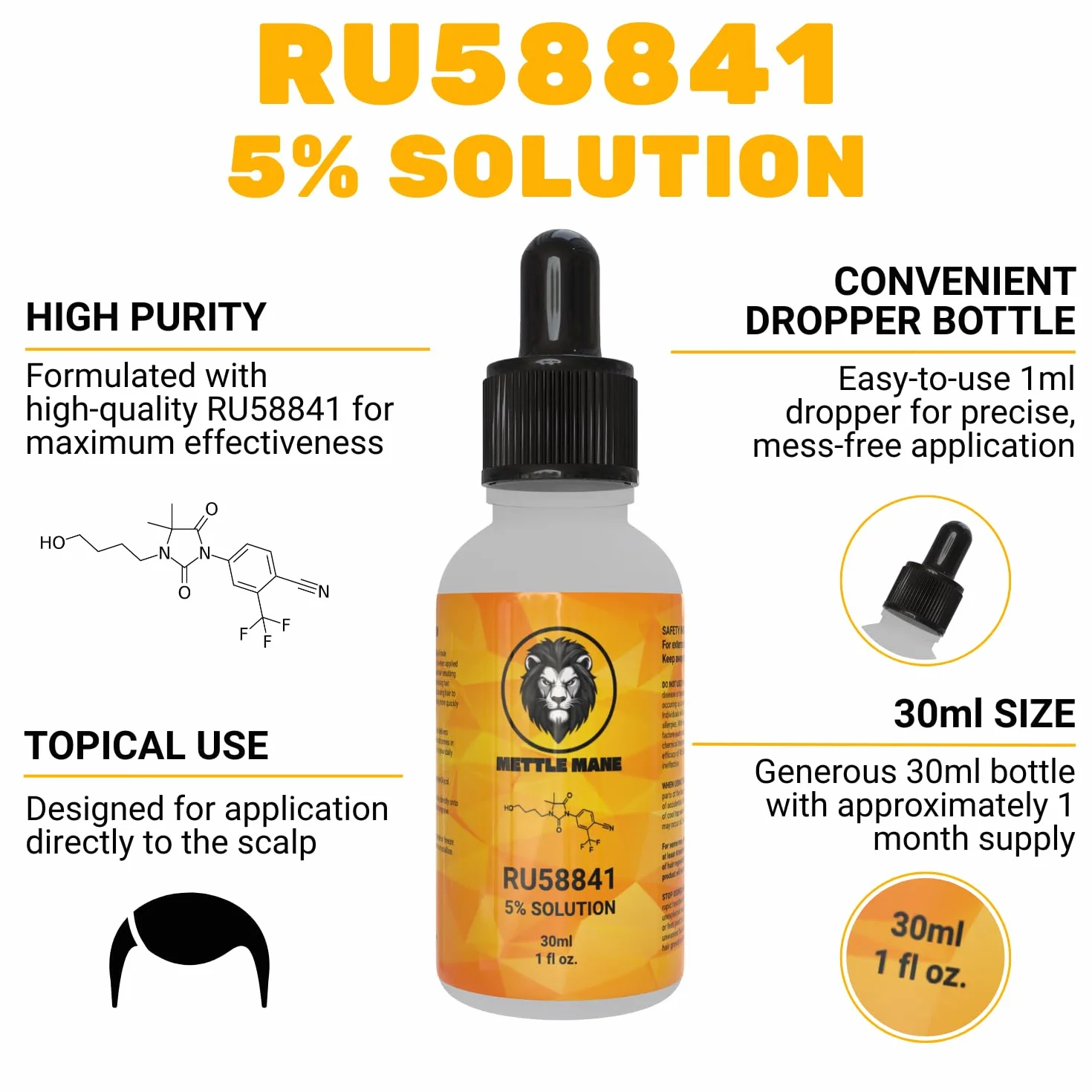RU58841 5% roztwór (50 mg/ml) - Serum do włosów blokujące DHT - butelka 30 ml