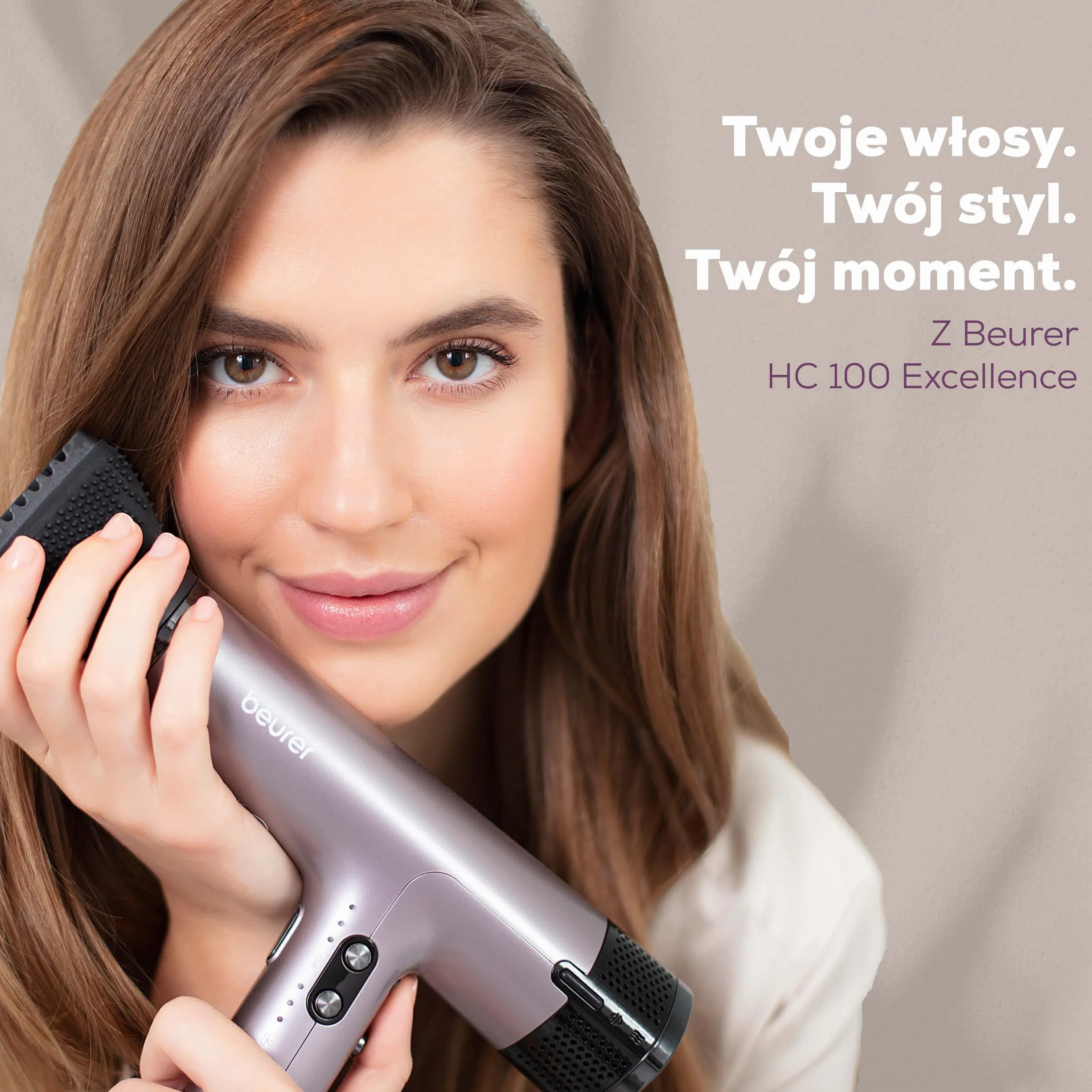 Beurer HC 100 Excellence suszarka do włosów, suszarka do włosów z silnikiem cyfrowym, mocna i lekka, 4 ustawienia temperatury i dmuchawy do szybkiego i delikatnego suszenia