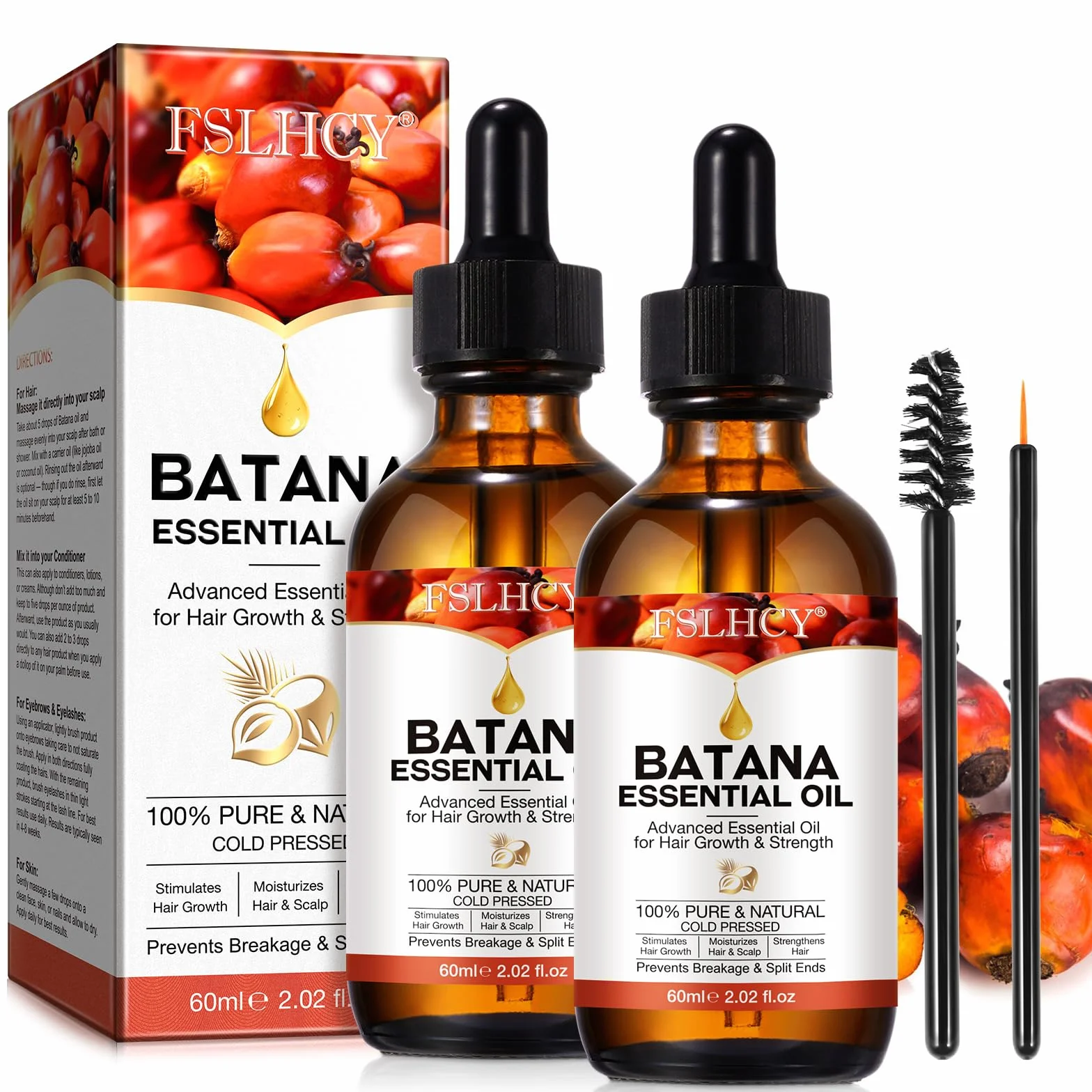 Batana Hair Oil 120ML Olejek Batanowy Włosy Odżywia skórę głowy, stymuluje wzrost włosów, wzmacnia cebulki włosów w 100% czyste i naturalne rzęsy, brwi (2 szt.)