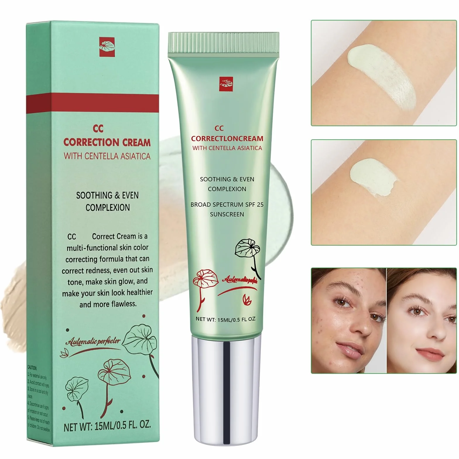 LOPHE CC Red Correct with Centella Asiatica, podkład przeciw zaczerwienieniom, krem korygujący kolor z lekkim, przyciemnianym podkładem nawilżającym SPF 25 i rozmyciem dla wzmocnienia blasku i