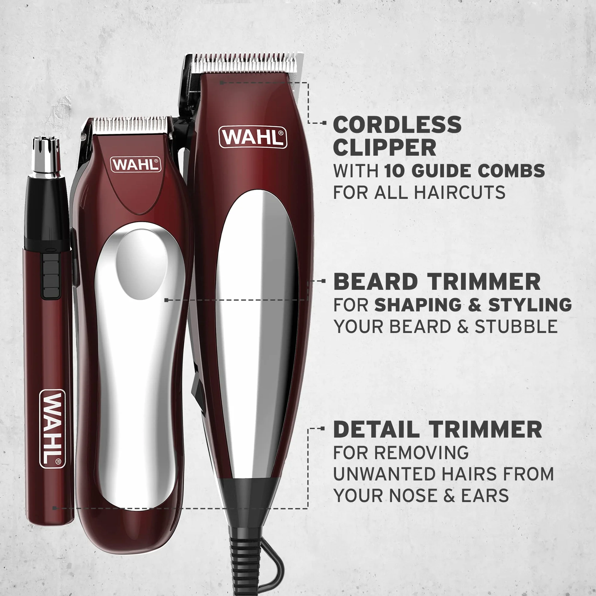 Wahl Home Pro Combo 3w1, zestaw prezentowy do strzyżenia włosów, maszynka do strzyżenia włosów dla mężczyzn, przewodowa golarka do głowy, trymer do brody dla mężczyzn, trymer do zarostu