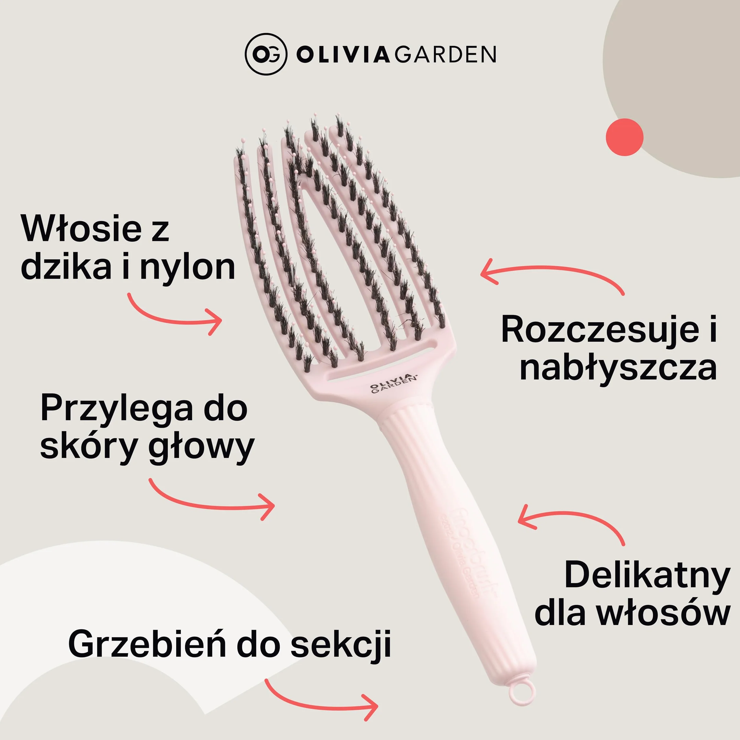 Olivia Garden Fingerbrush Care Iconic - Szczotka do rozczesywania z włosia dzika i nylonu