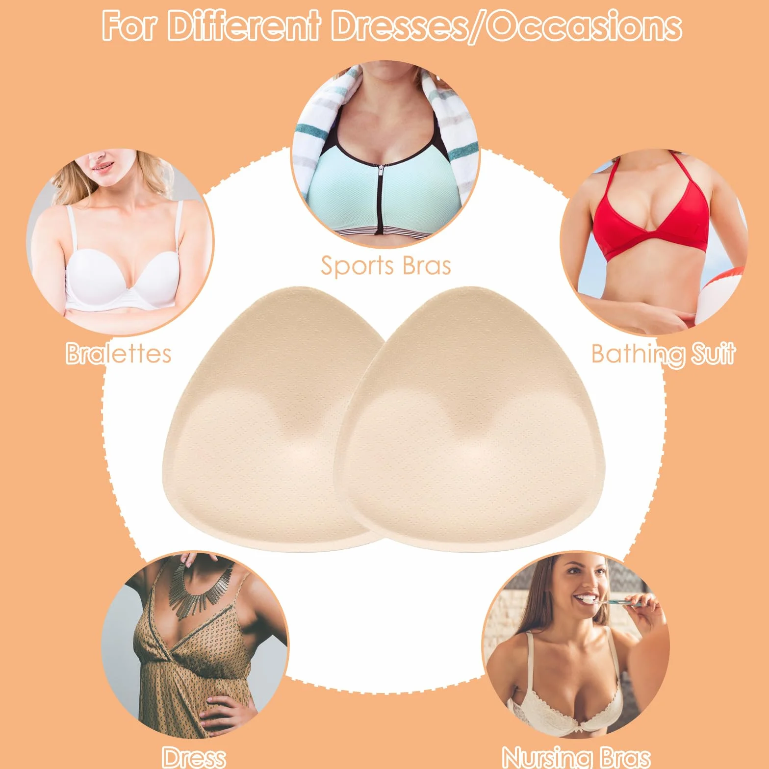 ElevateTech Wkładki do biustonosza, 2 pary oddychających wzmacniaczy piersi, zdejmowane miękkie i wygodne wkładki do biustonosza dla kobiet, bikini, biustonosze sportowe, dowolny pokrowiec na kubek