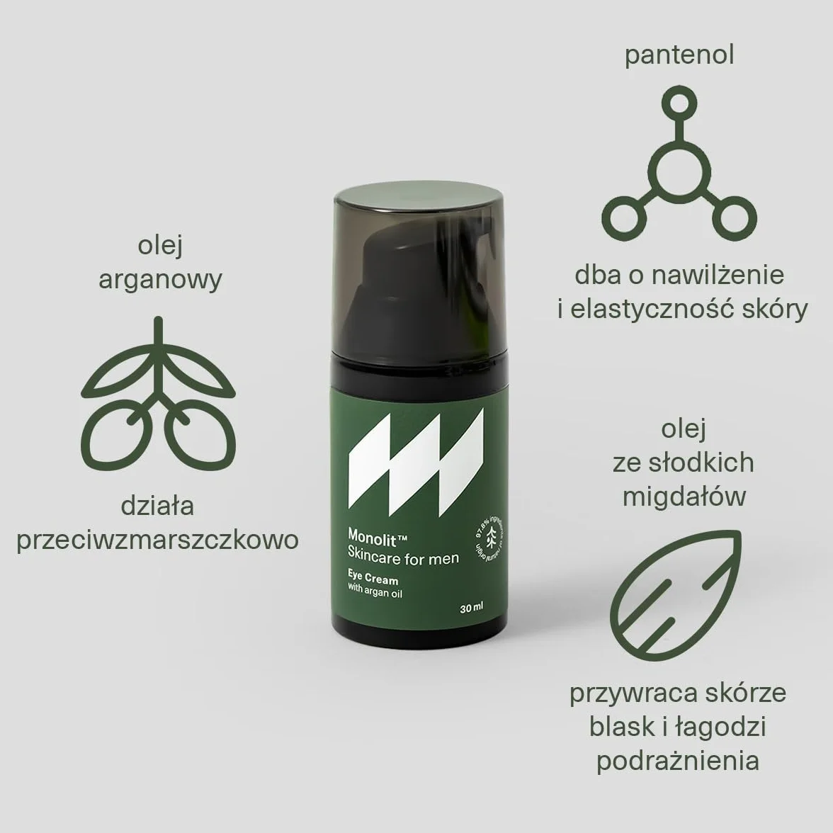 Monolit Krem pod Oczy z Olejkiem Arganowym dla Mężczyzn, Przeciwzmarszczkowy, Nawilżający, 30ml