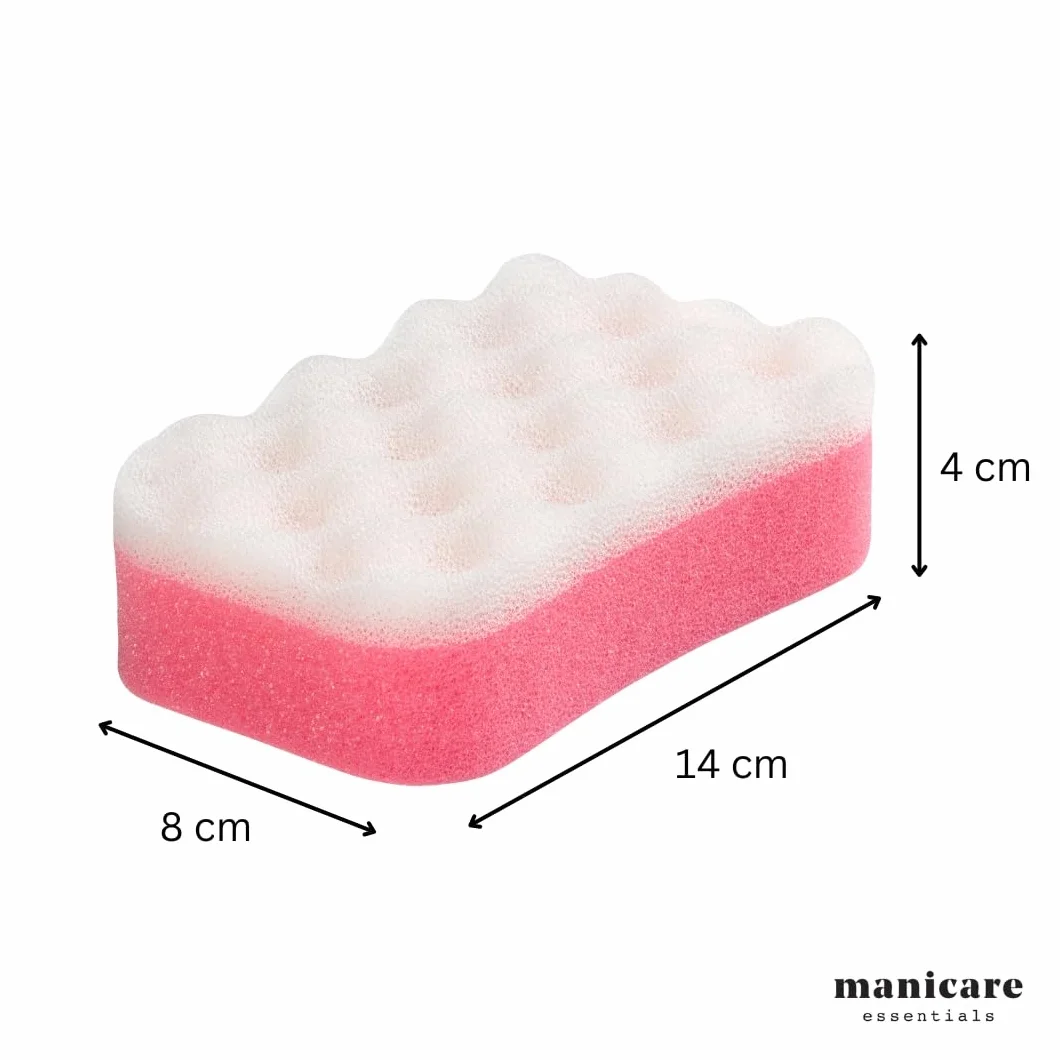 Manicare Luksusowa gąbka do kąpieli, myjka złuszczająca i masująca, myjka do ciała pod prysznic, różowa dwustronna gąbka do czyszczenia, trwała i trwała, spieniaj i używaj z żelem pod prysznic lub