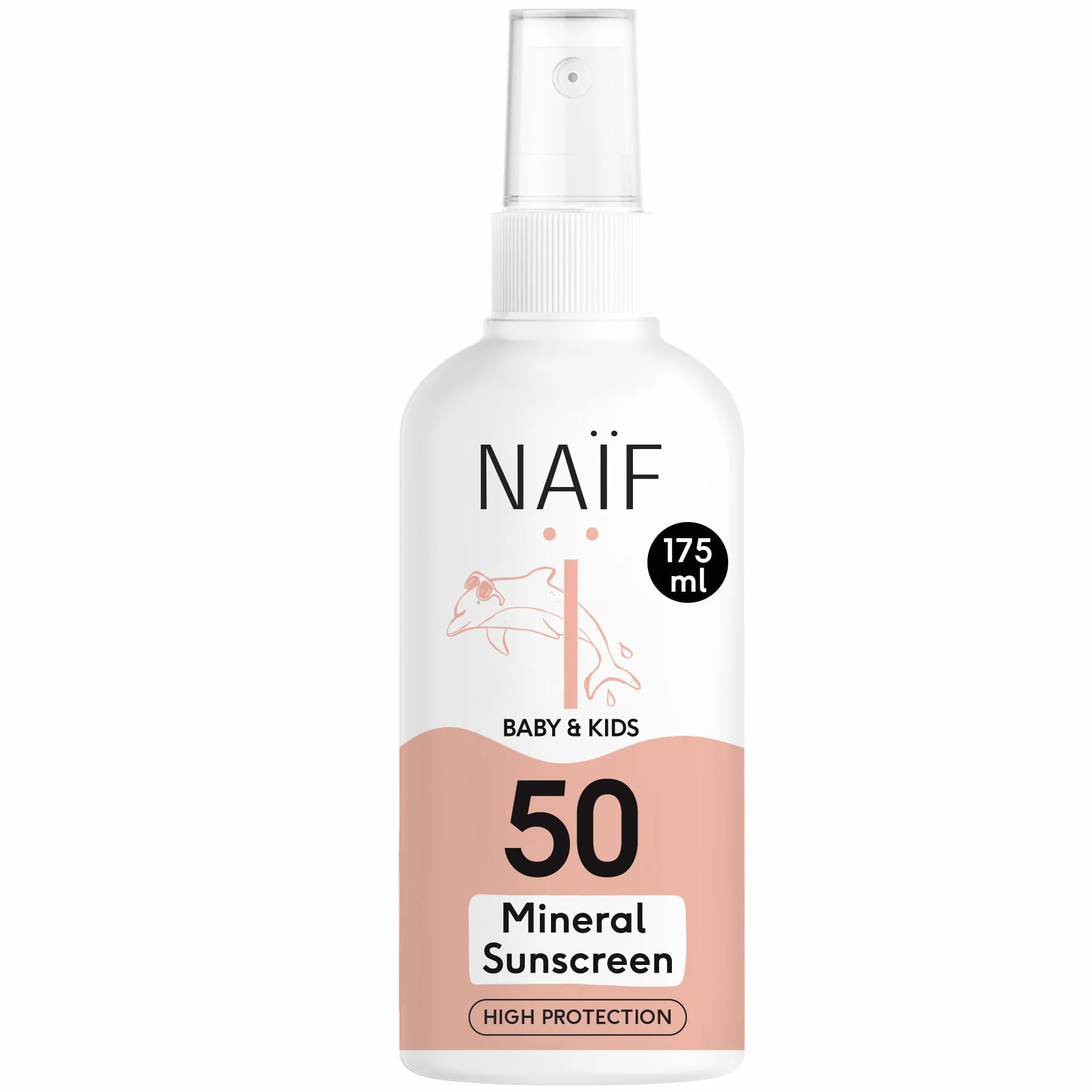 Naïf Mineralny krem do opalania SPF50 dla niemowląt i dzieci - Spray - 175ML - Bezpośrednia ochrona UVA i UVB - Wodoodporny - Testowany dermatologicznie - wolny od mikroplastików - przyjazny dla