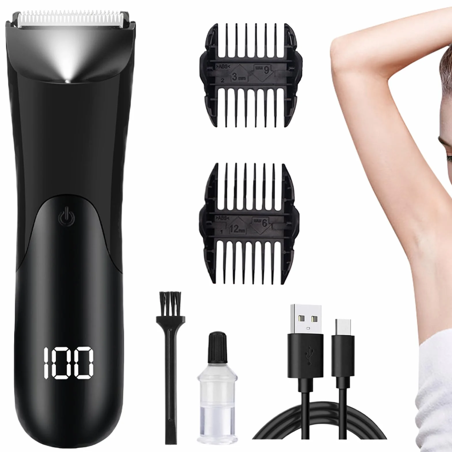 Trymer Męski - Ergonomiczna Maszynka Do Strzyżenia | Ładowana Golarka Intymna dla Mężczyzn z Wyświetlaczem LCD do Głowy, Uszu, Twarzy, Strefy Bikini, Nóg, Ciała i Rąk